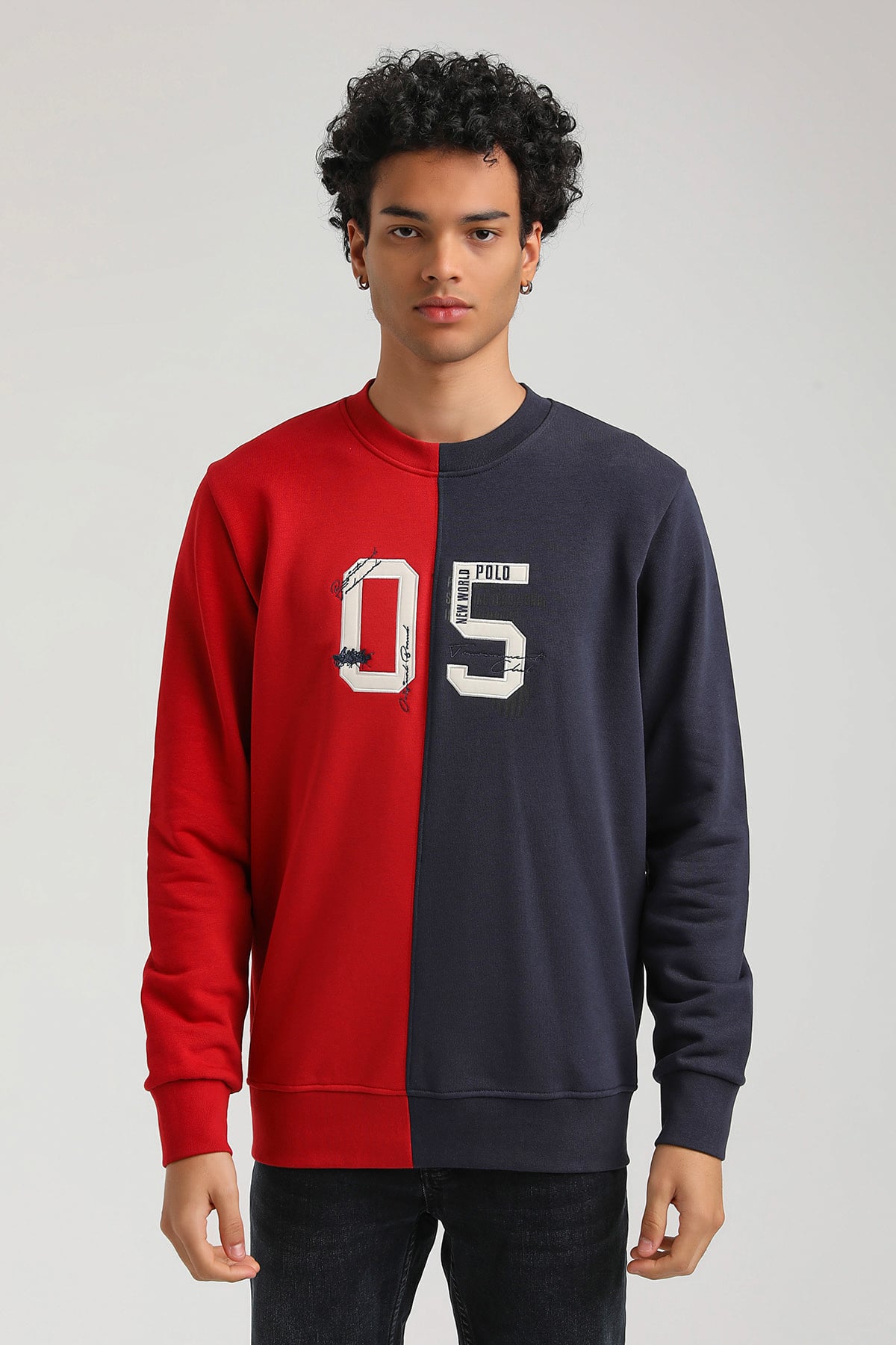 New World Polo Bisiklet Yaka Lacivert Slim Fit Sweatshirt 23FWM60160
