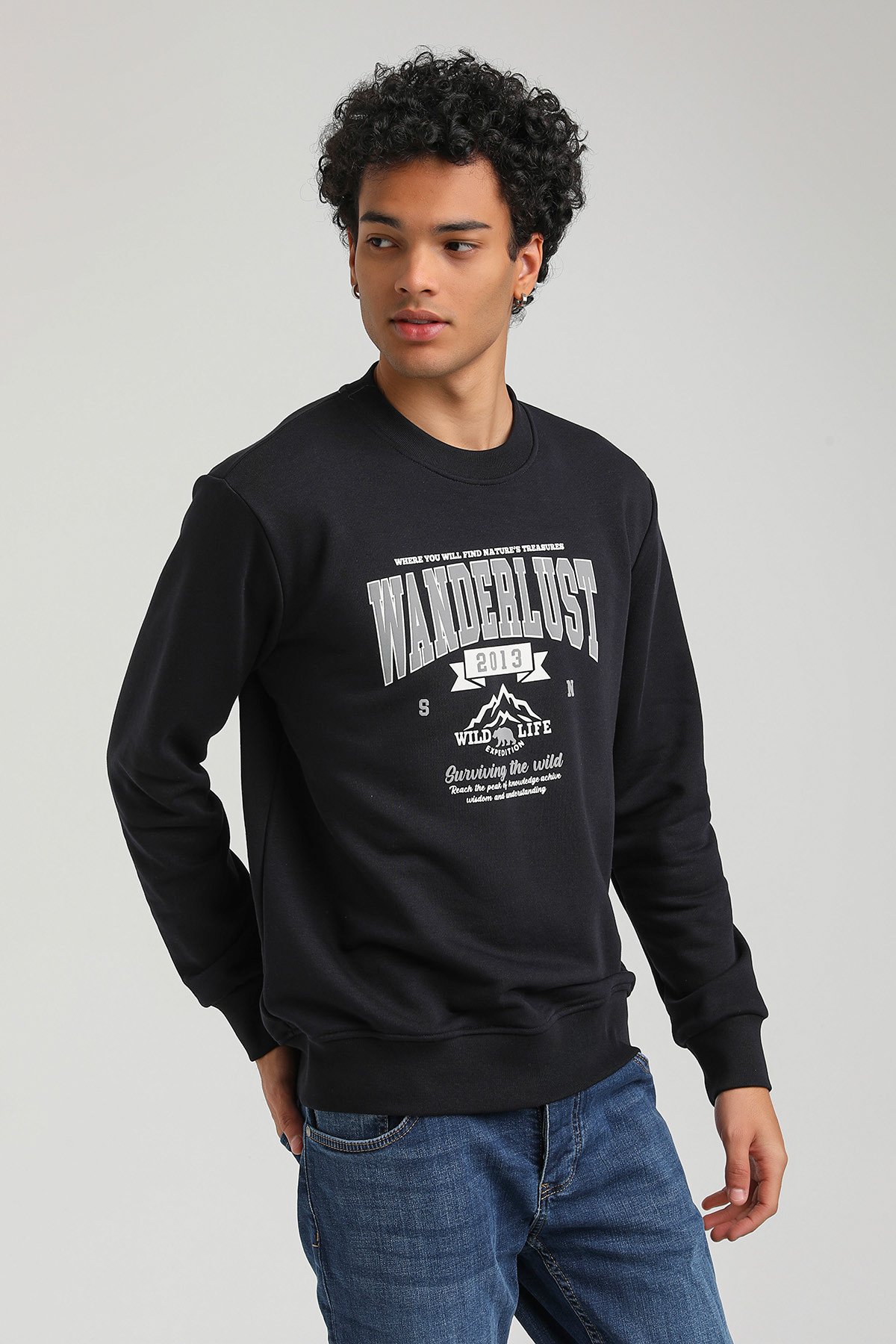 New World Polo Bisiklet Yaka Lacivert Slim Fit Sweatshirt 23FWM60146