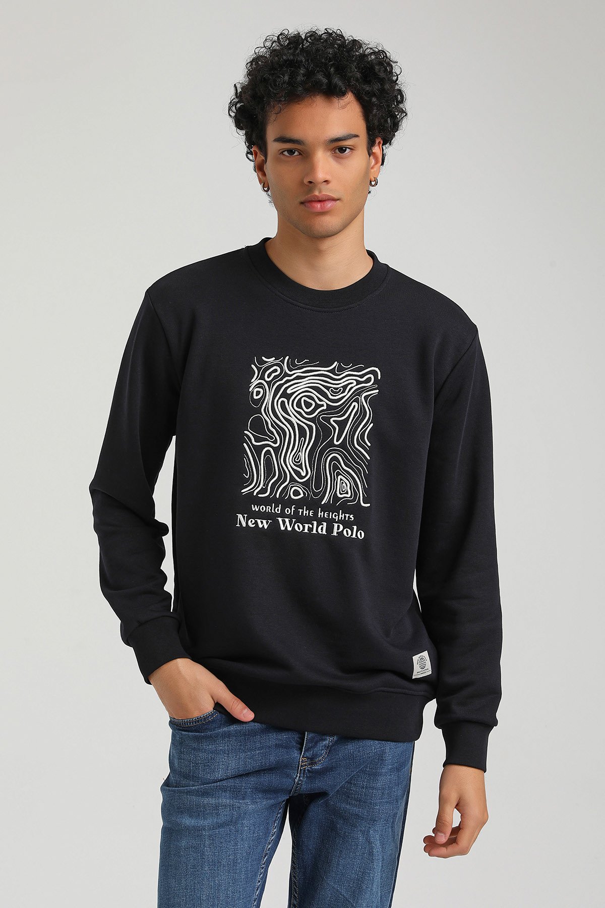 New World Polo Bisiklet Yaka Lacivert Slim Fit Sweatshirt 23FWM60153