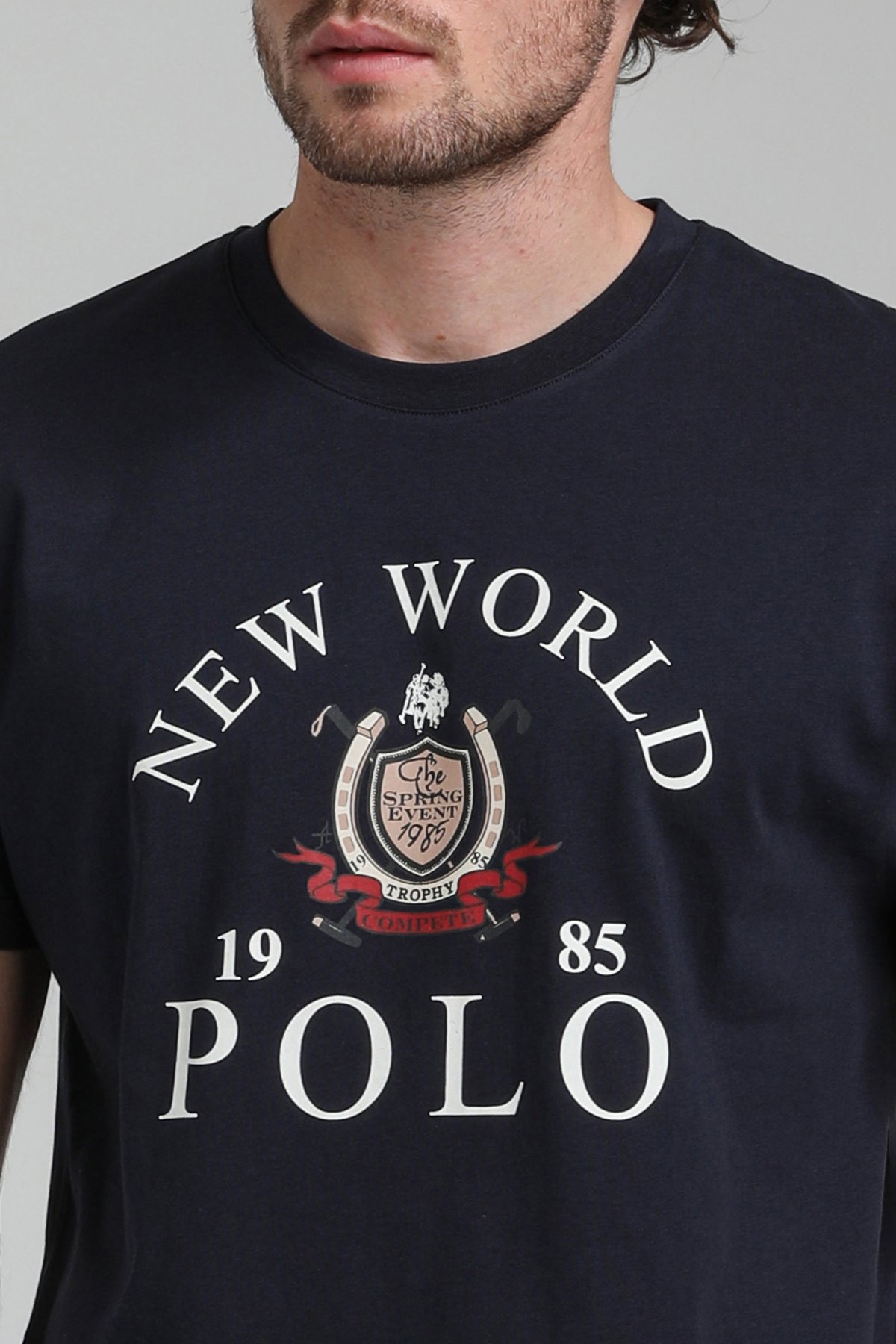 New World Polo Bisiklet Yaka Lacivert Regular Custom Tişört 23SSM20309