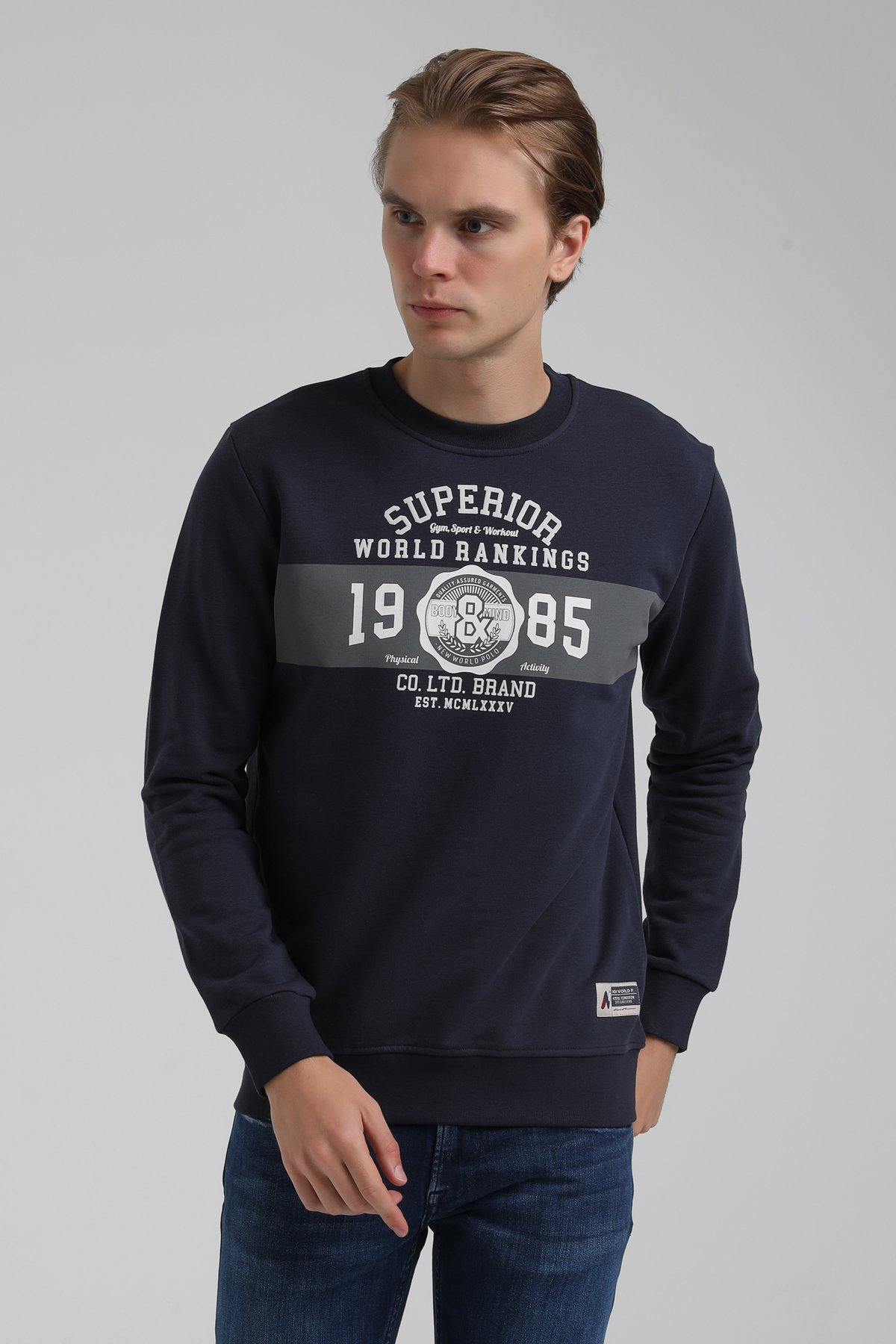 New World Polo Bisiklet Yaka Lacivert Regular Sweatshirt 22FWM60134