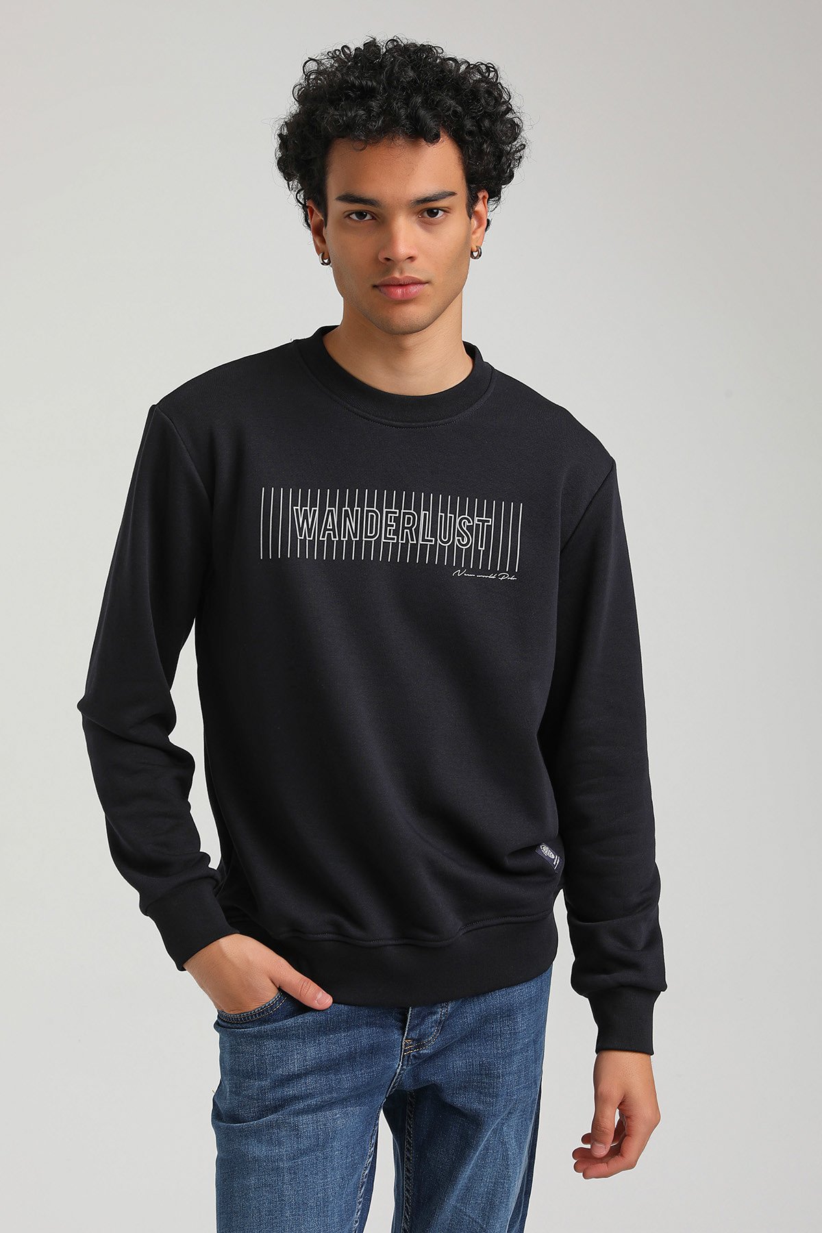 New World Polo Bisiklet Yaka Lacivert Regular Custom Sweatshirt 23FWM60149