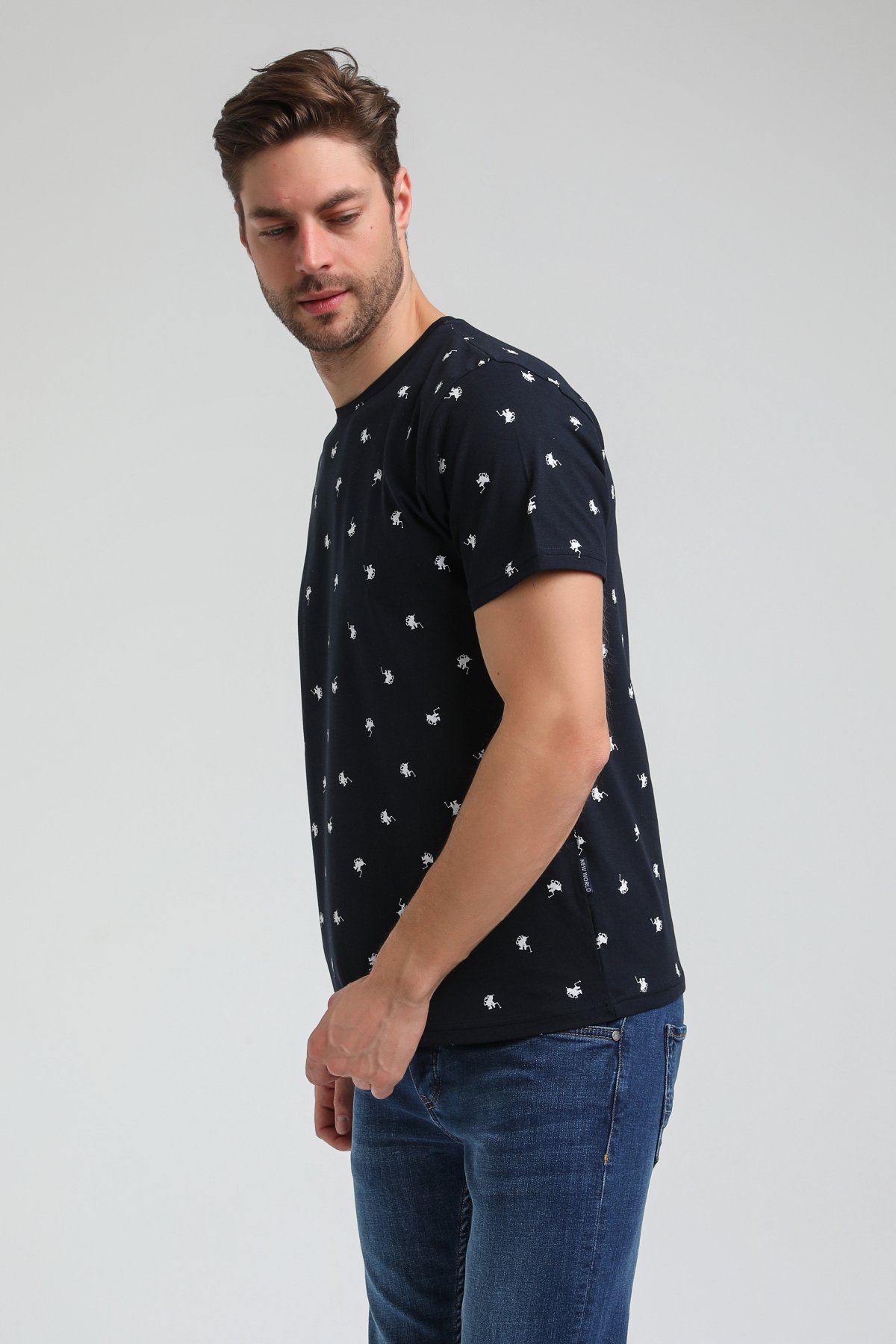 New World Polo Bisiklet Yaka Lacivert Slim Fit Tişört 23SSM20357
