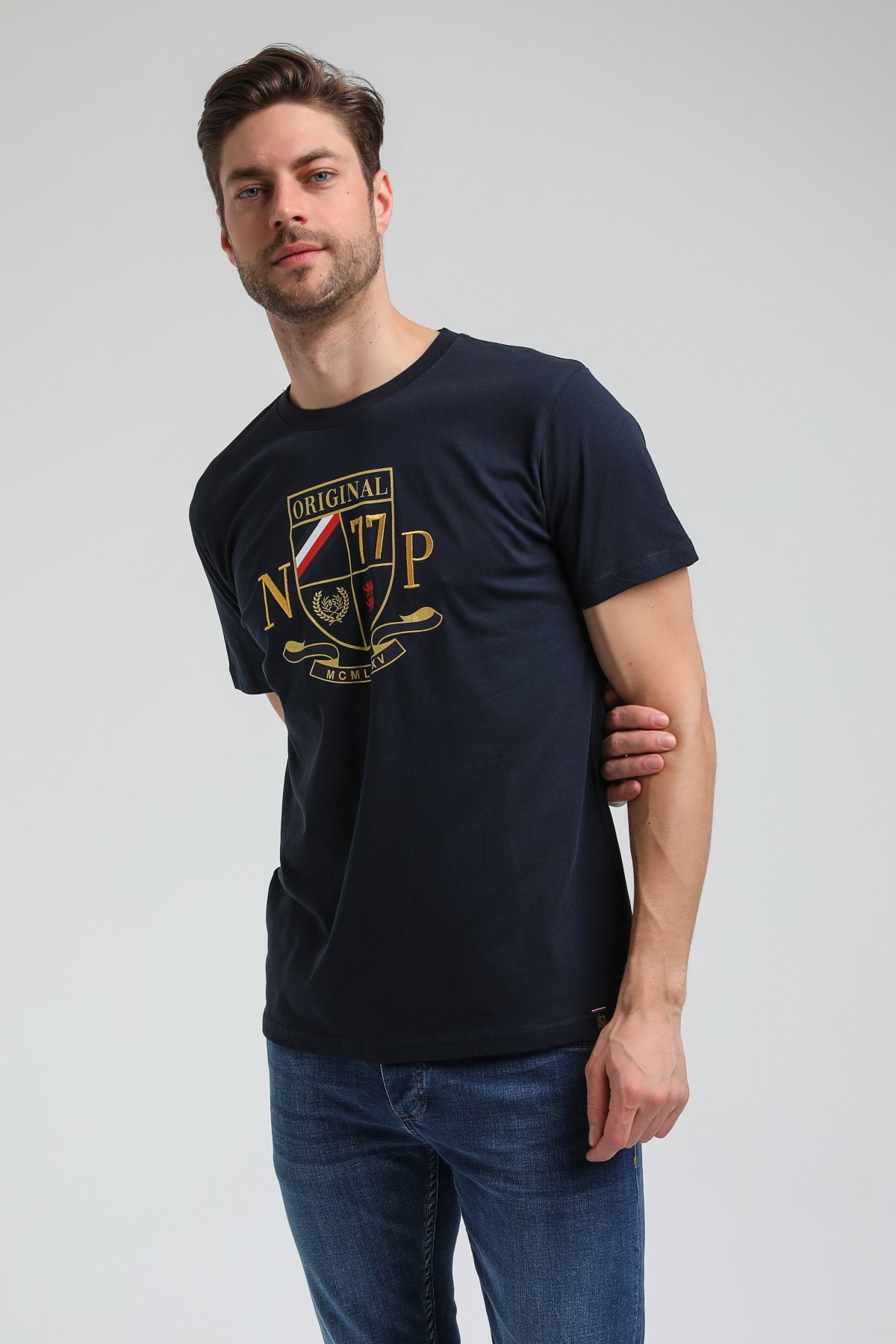 New World Polo Bisiklet Yaka Lacivert Slim Fit Tişört 23SSM20313