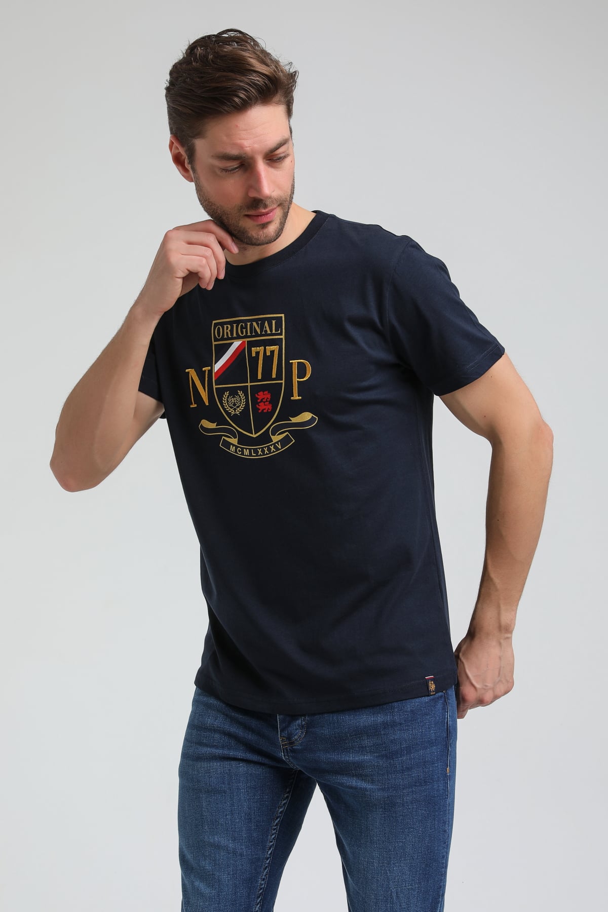New World Polo Bisiklet Yaka Lacivert Slim Fit Tişört 23SSM20313