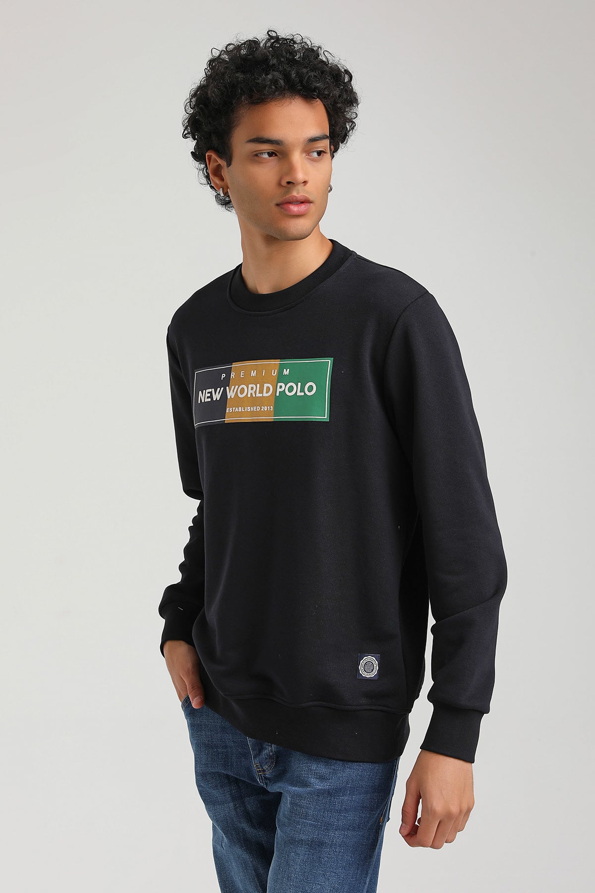 New World Polo Bisiklet Yaka Lacivert Slim Fit Sweatshirt 23FWM60155