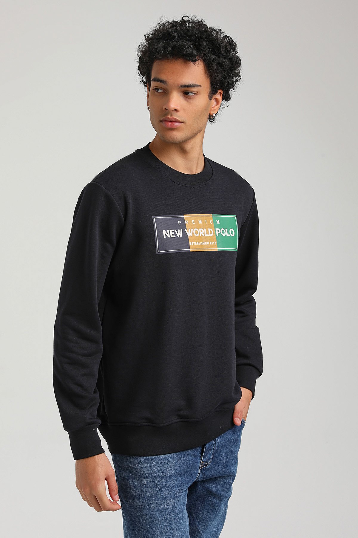 New World Polo Bisiklet Yaka Lacivert Slim Fit Sweatshirt 23FWM60155