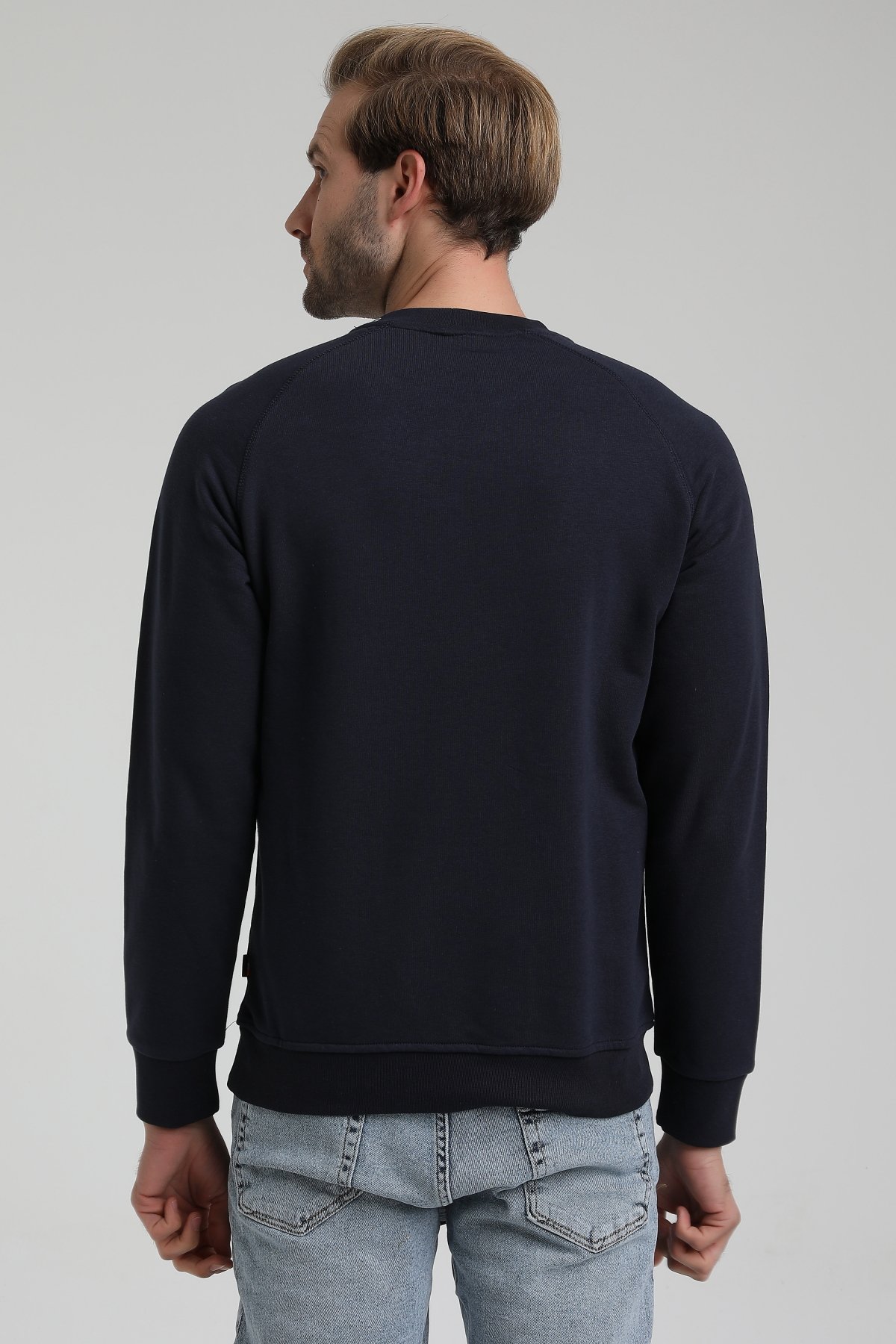 New World Polo Bisiklet Yaka Lacivert Slim Fit Sweatshirt 22FWM60135
