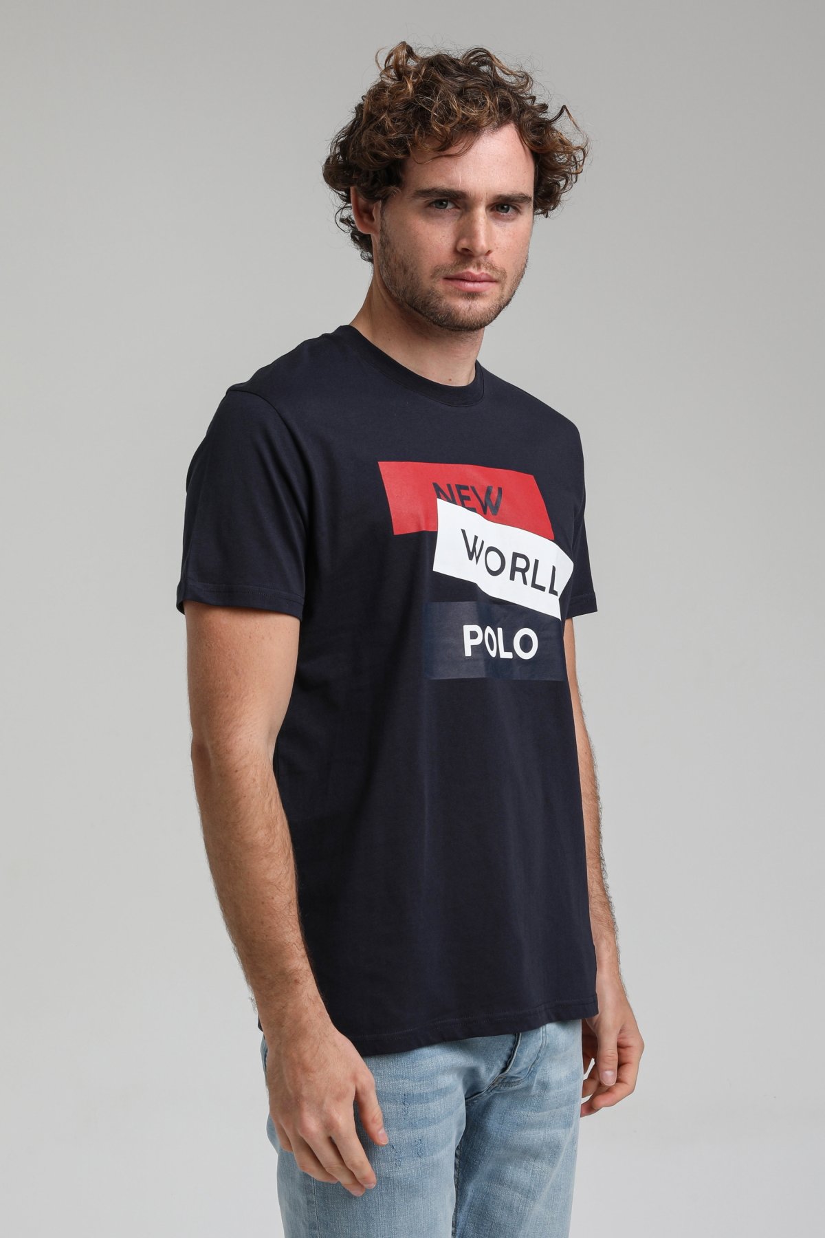 New World Polo Bisiklet Yaka Lacivert Regular Custom Tişört 23SSM20314