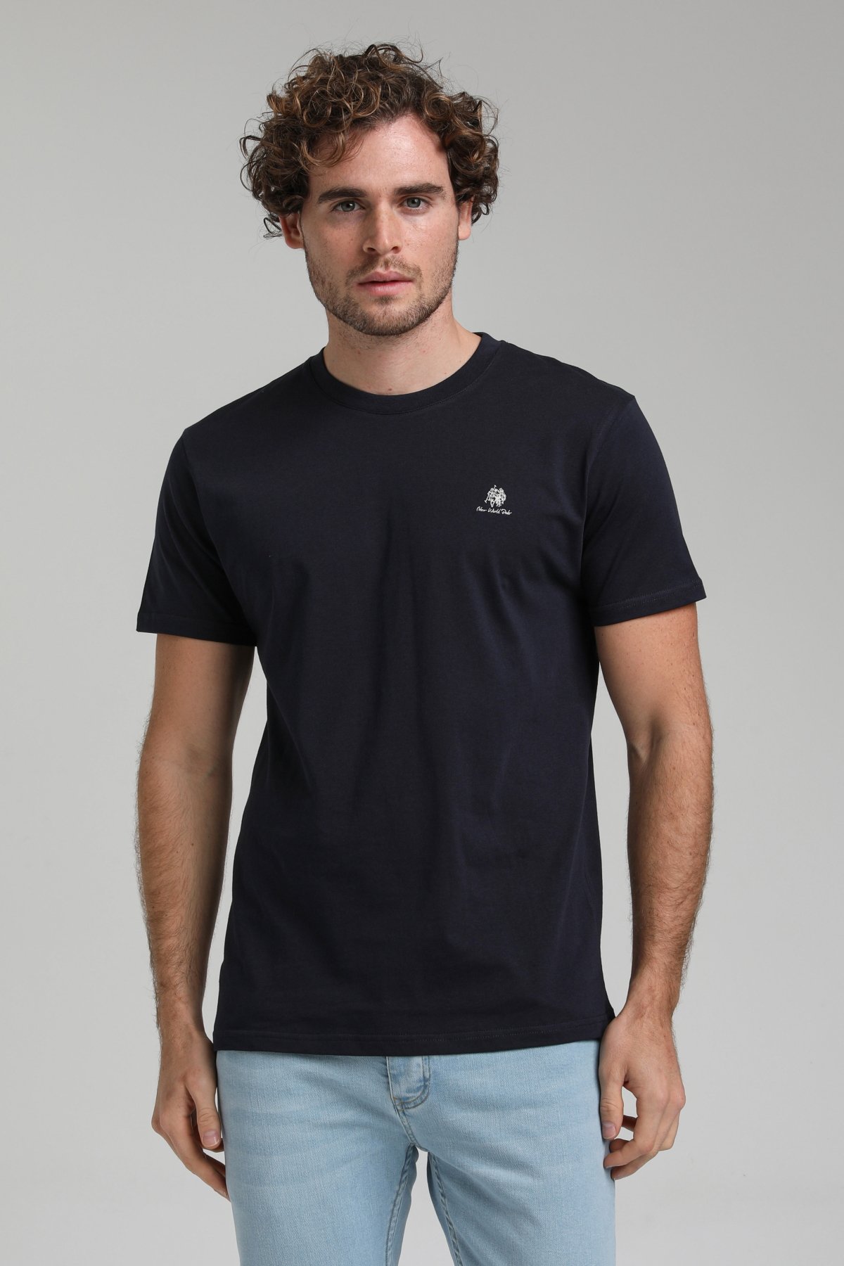 New World Polo Bisiklet Yaka Lacivert Regular Custom Tişört 23SSM20311