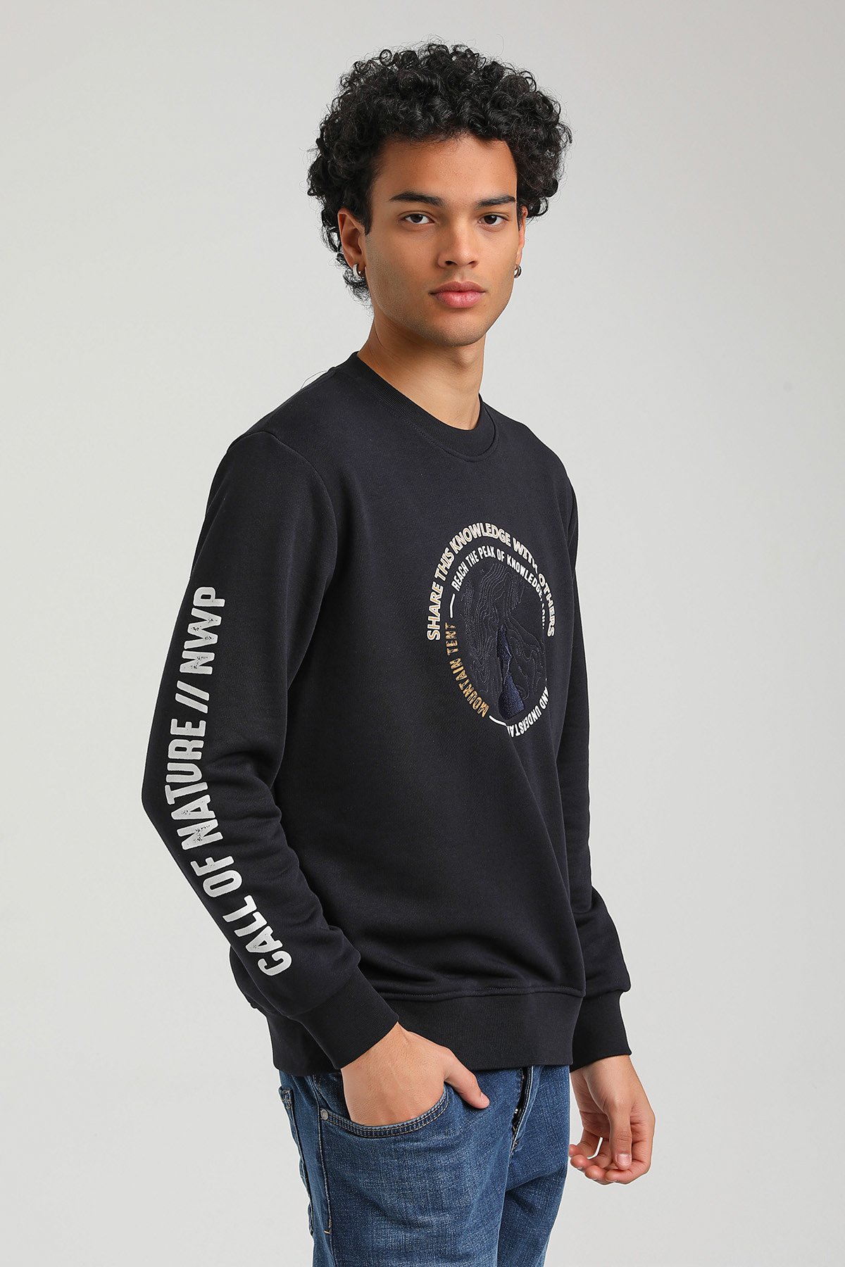 New World Polo Bisiklet Yaka Lacivert Slim Fit Sweatshirt 23FWM60147
