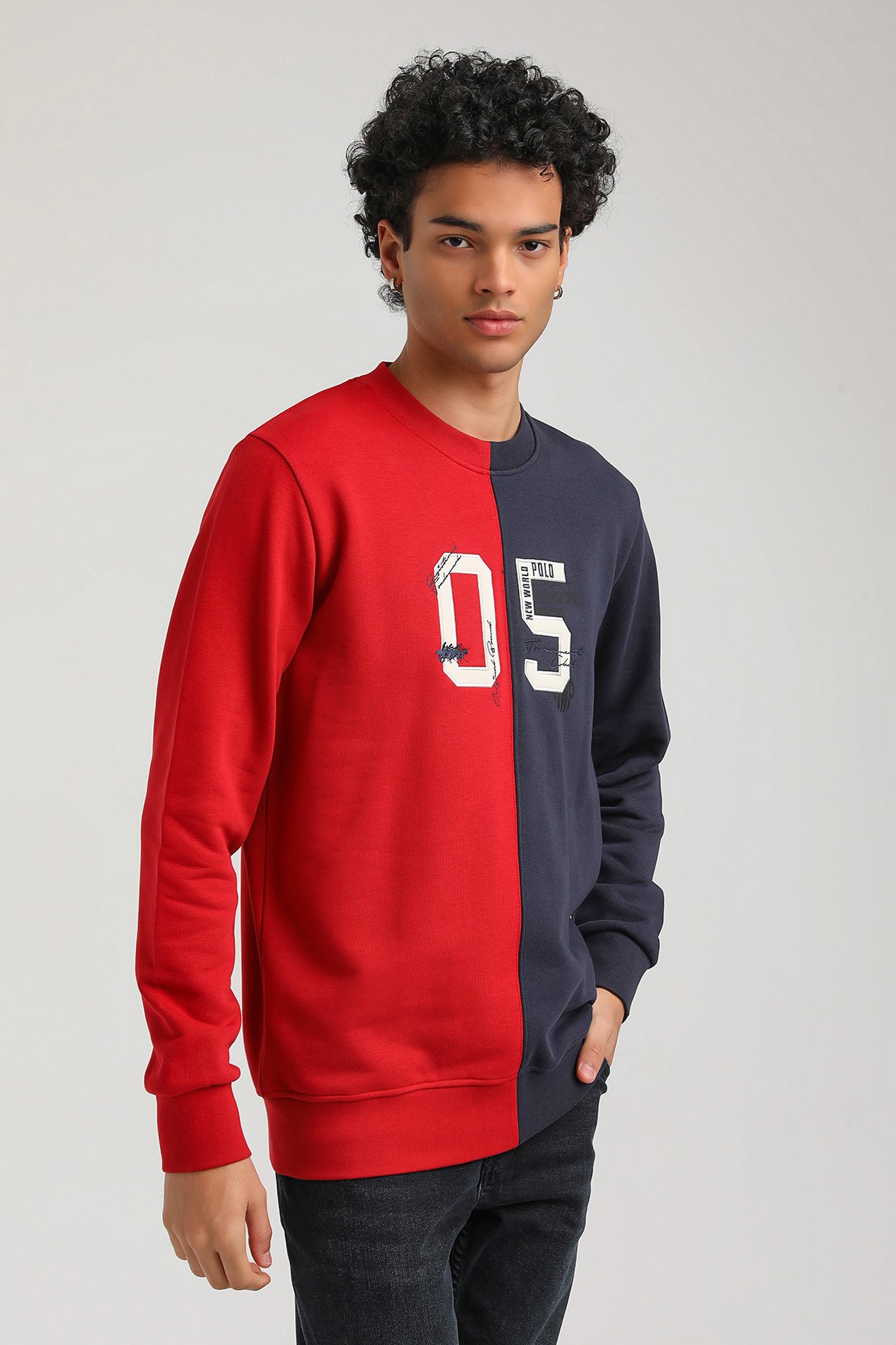 New World Polo Bisiklet Yaka Lacivert Slim Fit Sweatshirt 23FWM60160