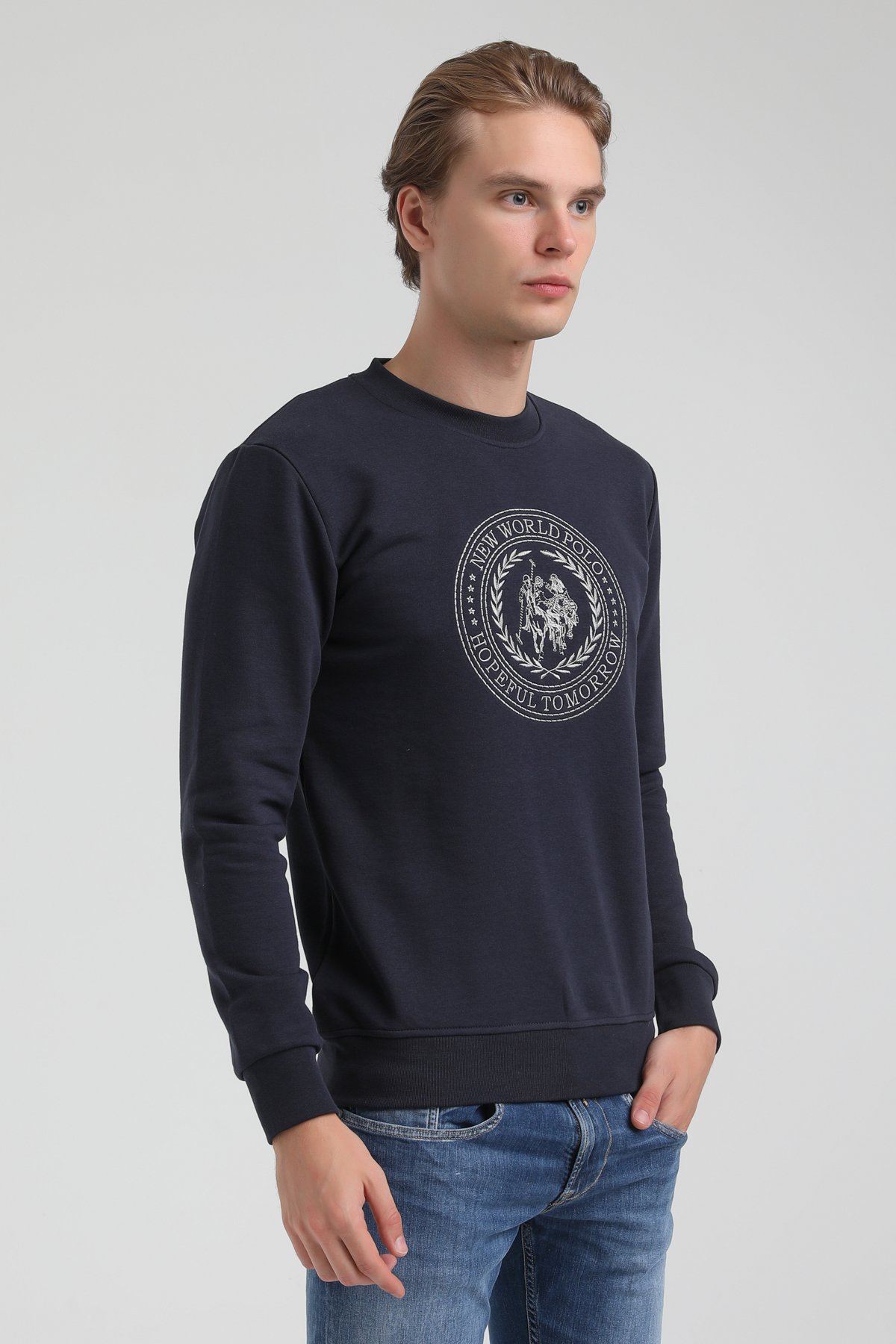 New World Polo Bisiklet Yaka Lacivert Regular Sweatshirt 22FWM60118