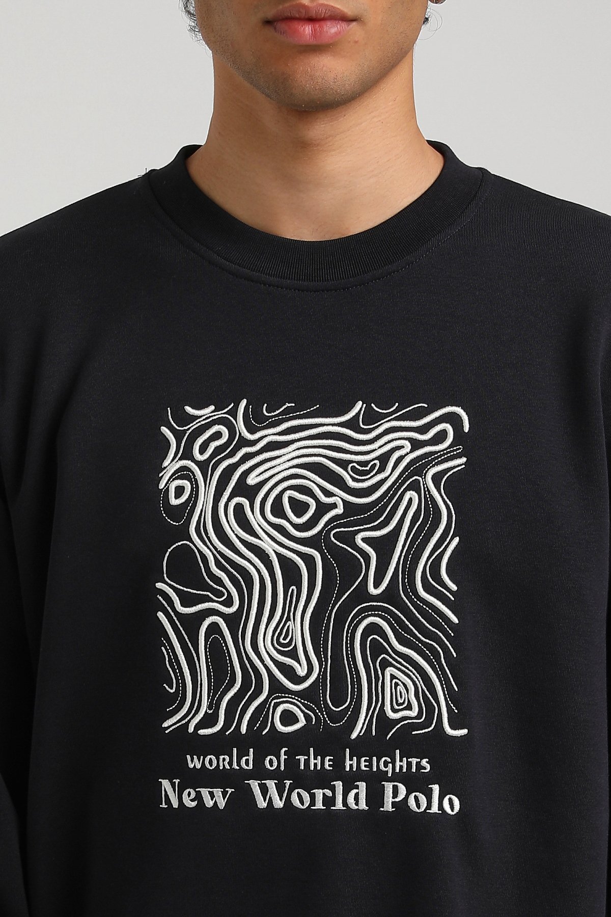 New World Polo Bisiklet Yaka Lacivert Slim Fit Sweatshirt 23FWM60153