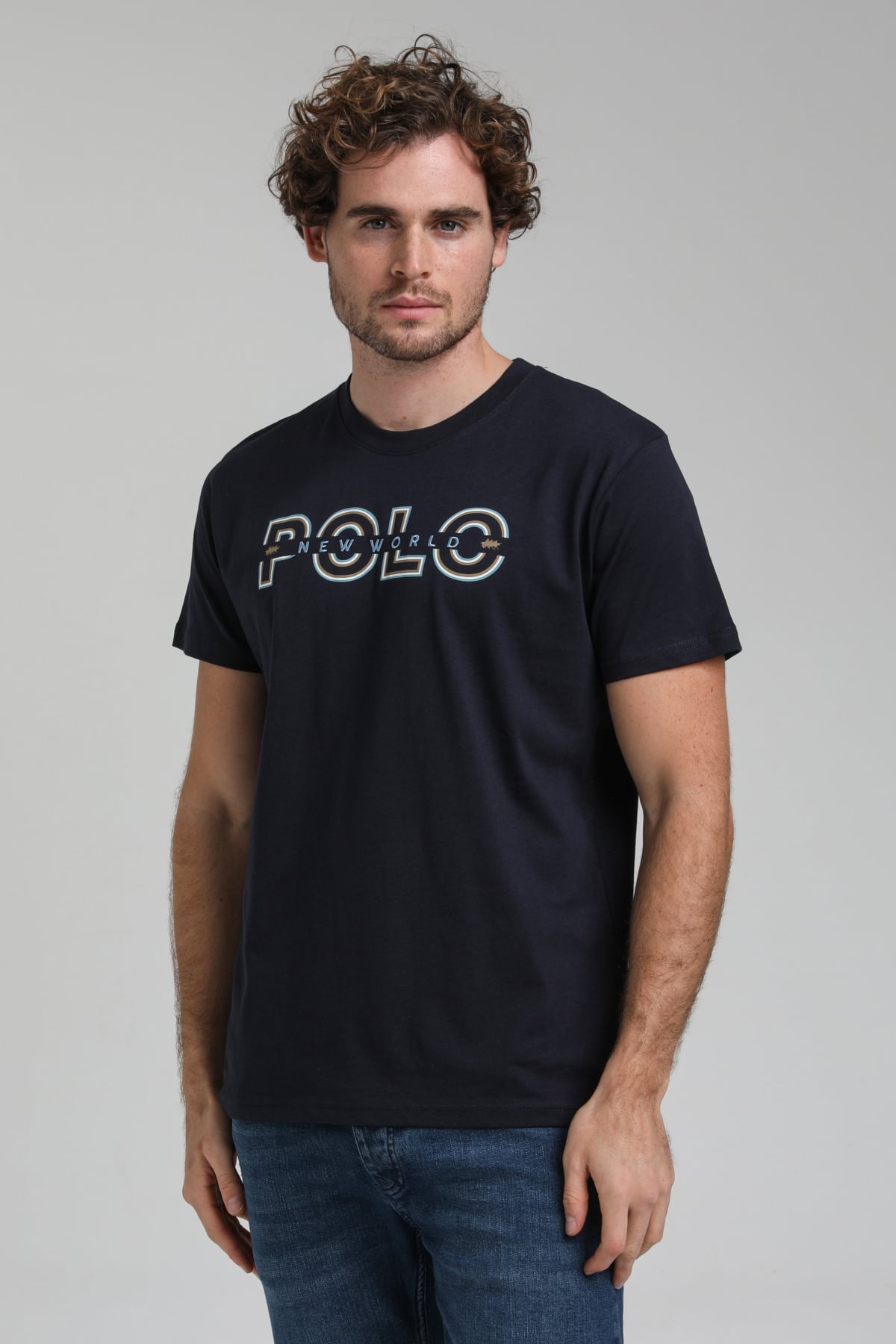 New World Polo Bisiklet Yaka Lacivert Regular Custom Tişört 23SSM20302