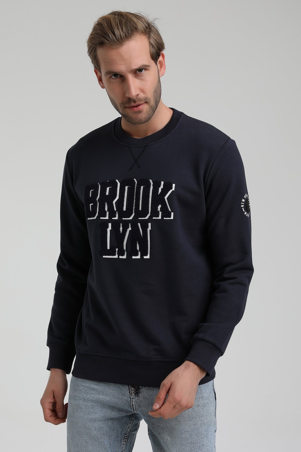 New World Polo Bisiklet Yaka Lacivert Slim Fit Sweatshirt 22FWM60120