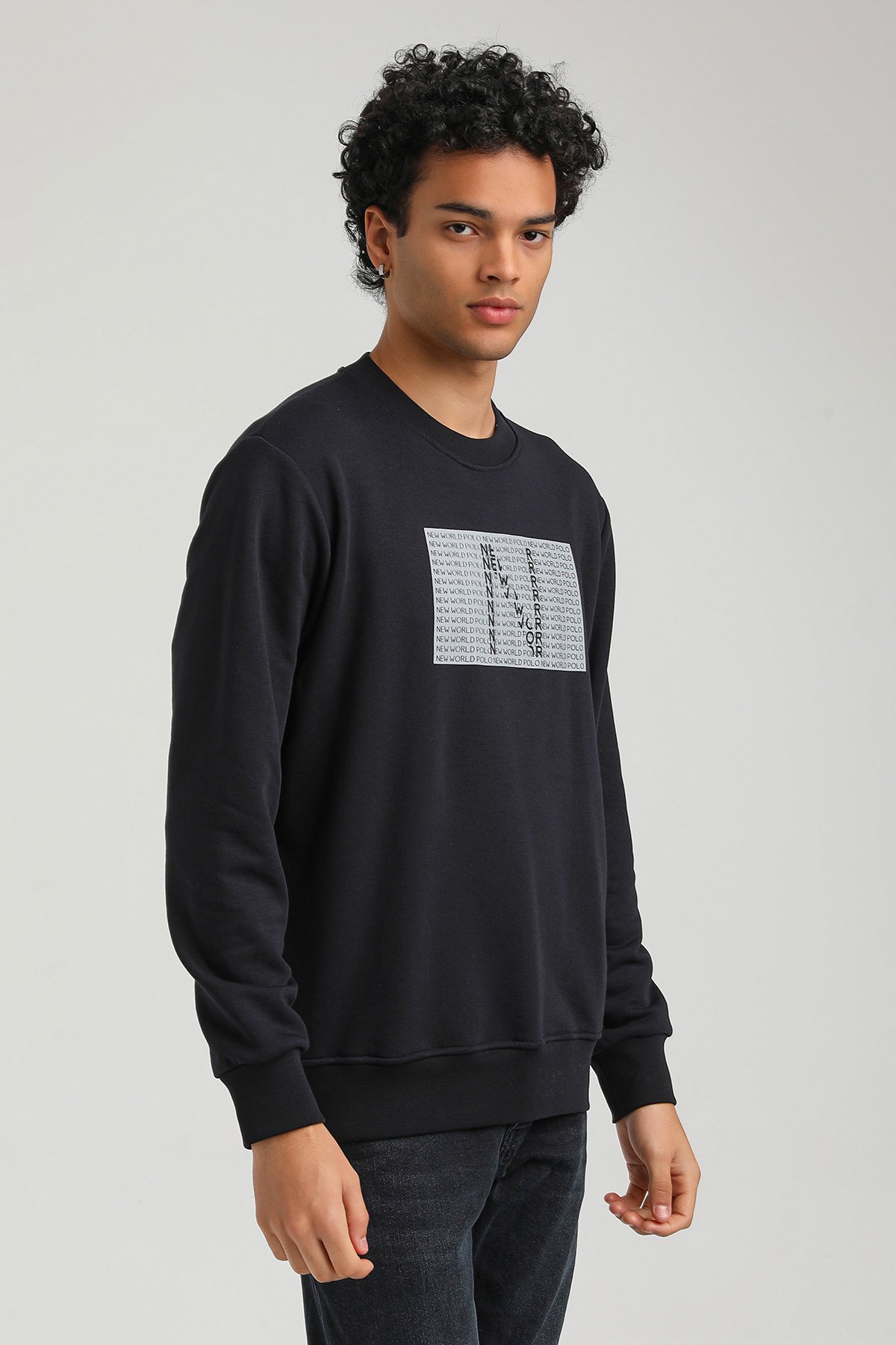 New World Polo Bisiklet Yaka Lacivert Slim Fit Sweatshirt 23FWM60152