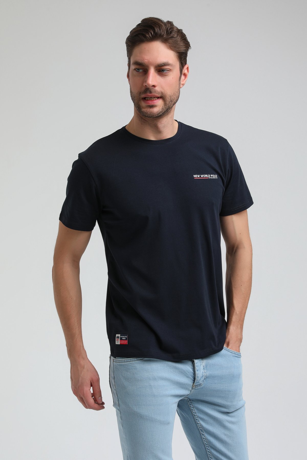 New World Polo Bisiklet Yaka Lacivert Regular Custom Tişört 23SSM20353