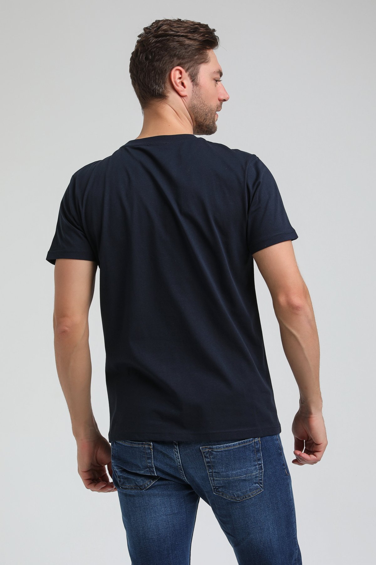 New World Polo Bisiklet Yaka Lacivert Regular Custom Tişört 23SSM20305