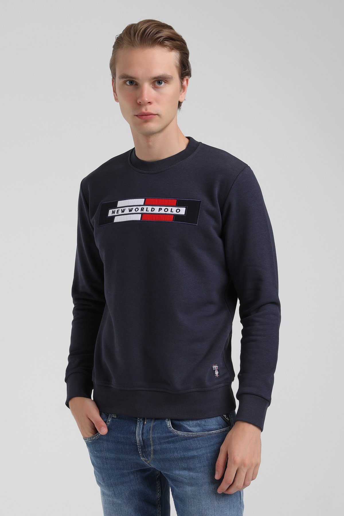 New World Polo Bisiklet Yaka Lacivert Regular Sweatshirt 22FWM60124