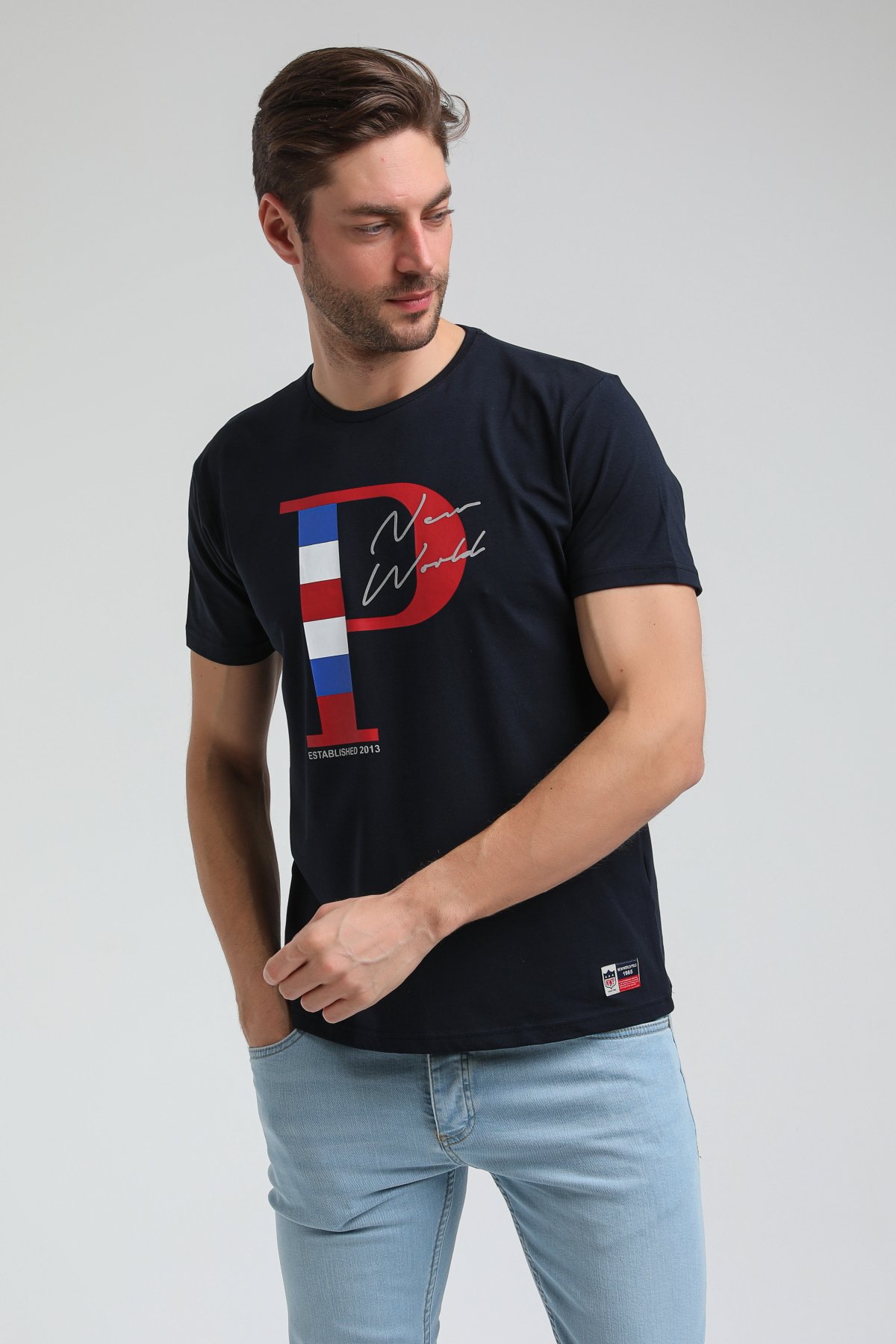 New World Polo Bisiklet Yaka Lacivert Regular Custom Tişört 23SSM20352