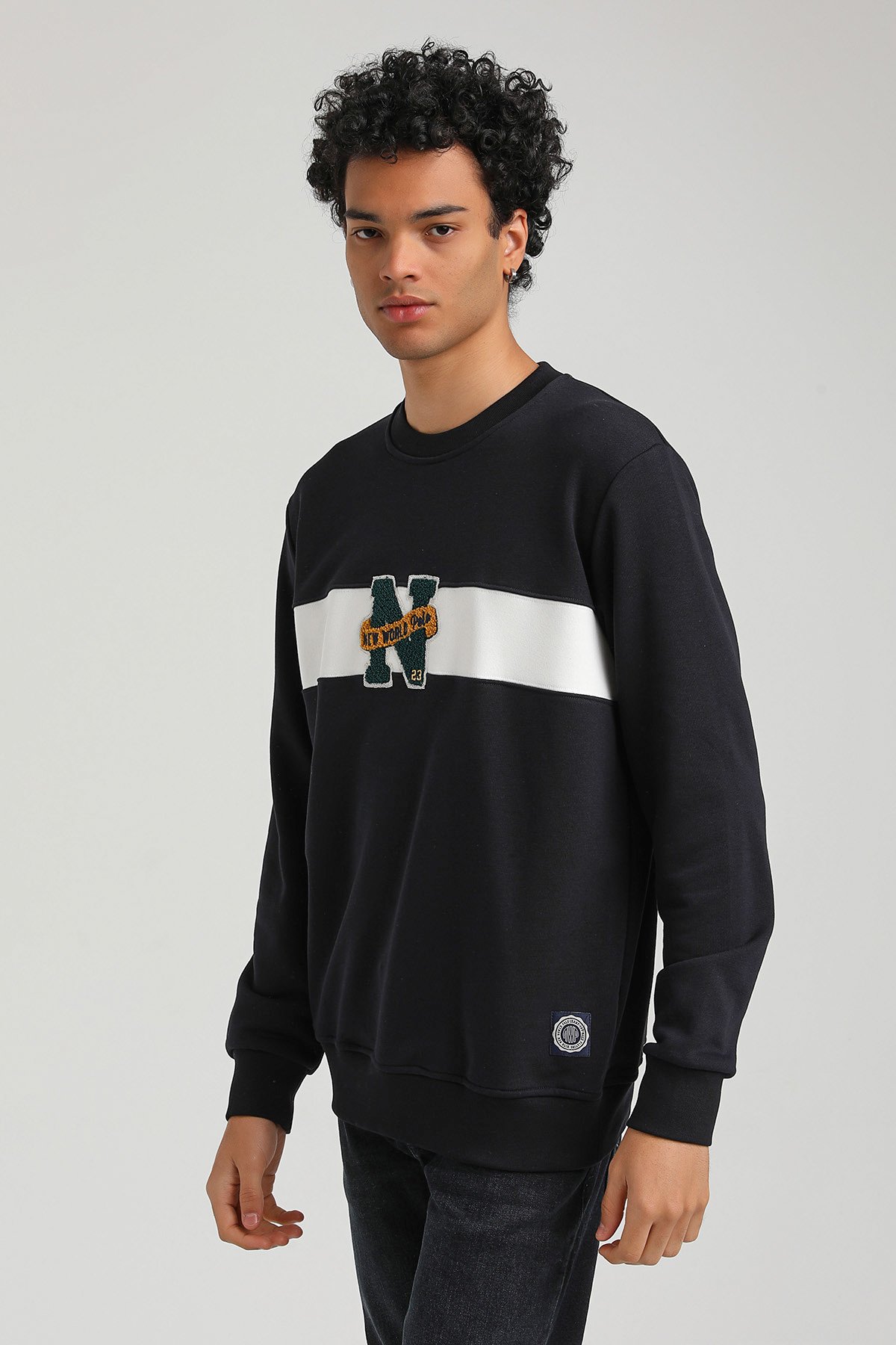 New World Polo Bisiklet Yaka Lacivert Slim Fit Sweatshirt 23FWM60156