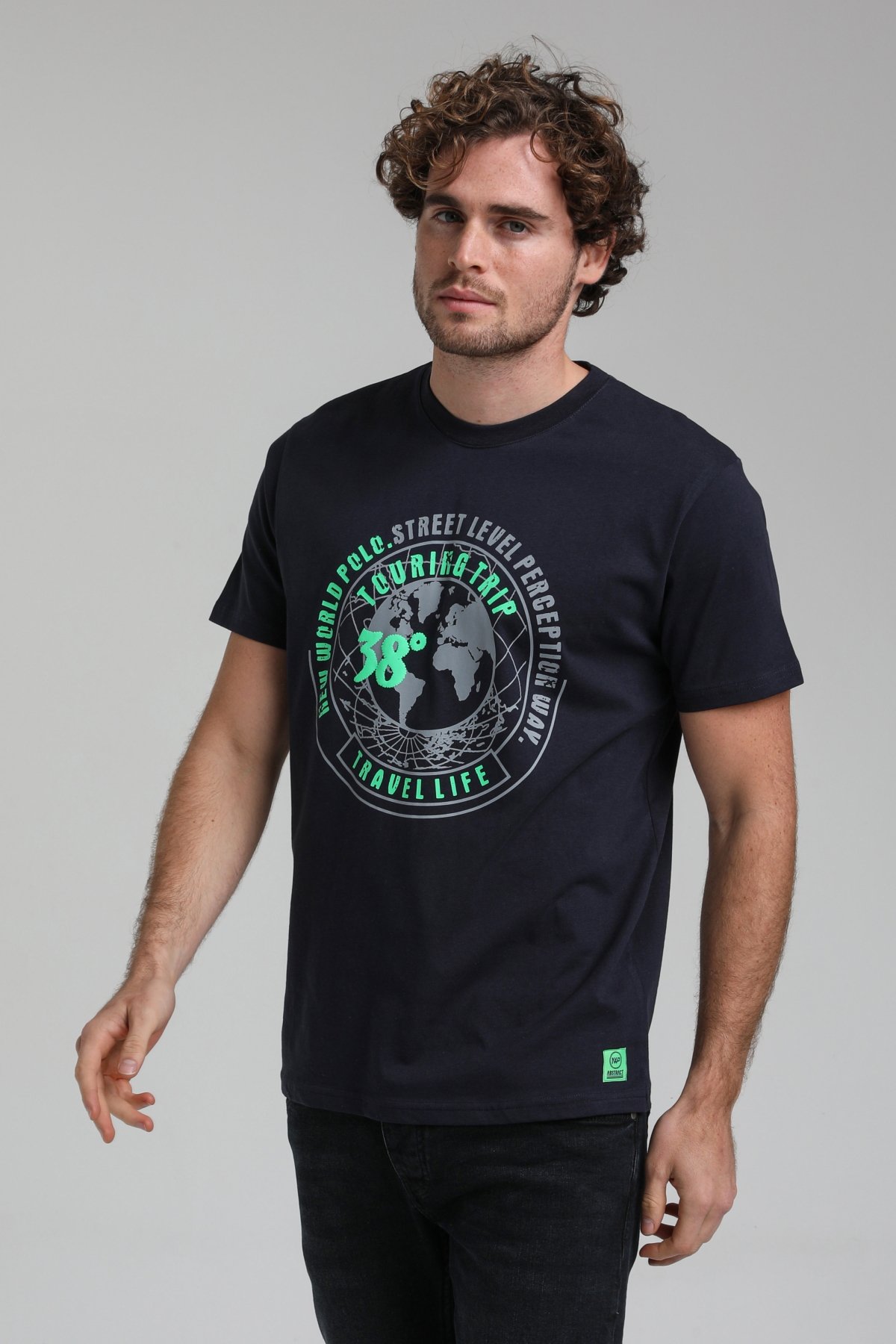 New World Polo Bisiklet Yaka Lacivert Regular Custom Tişört 23SSM20292