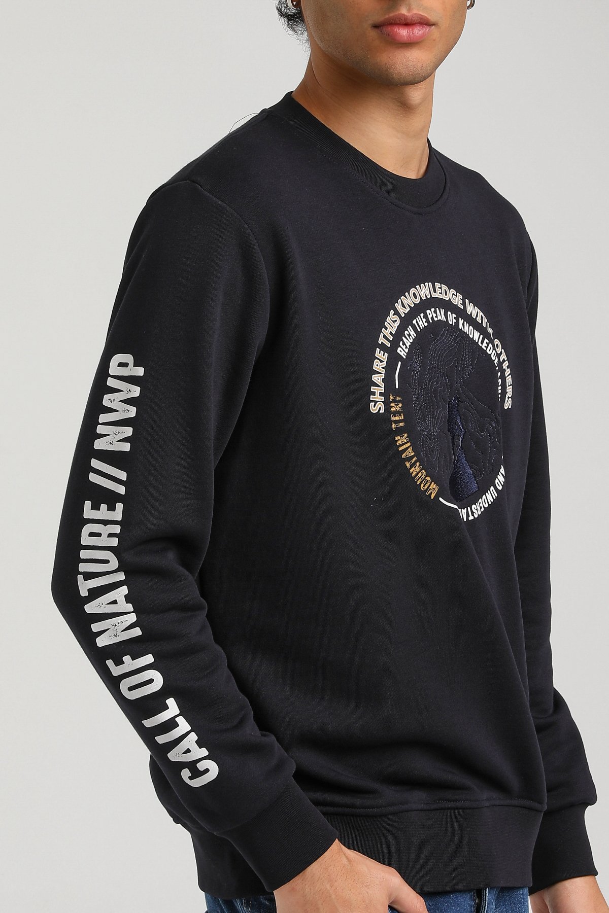 New World Polo Bisiklet Yaka Lacivert Slim Fit Sweatshirt 23FWM60147