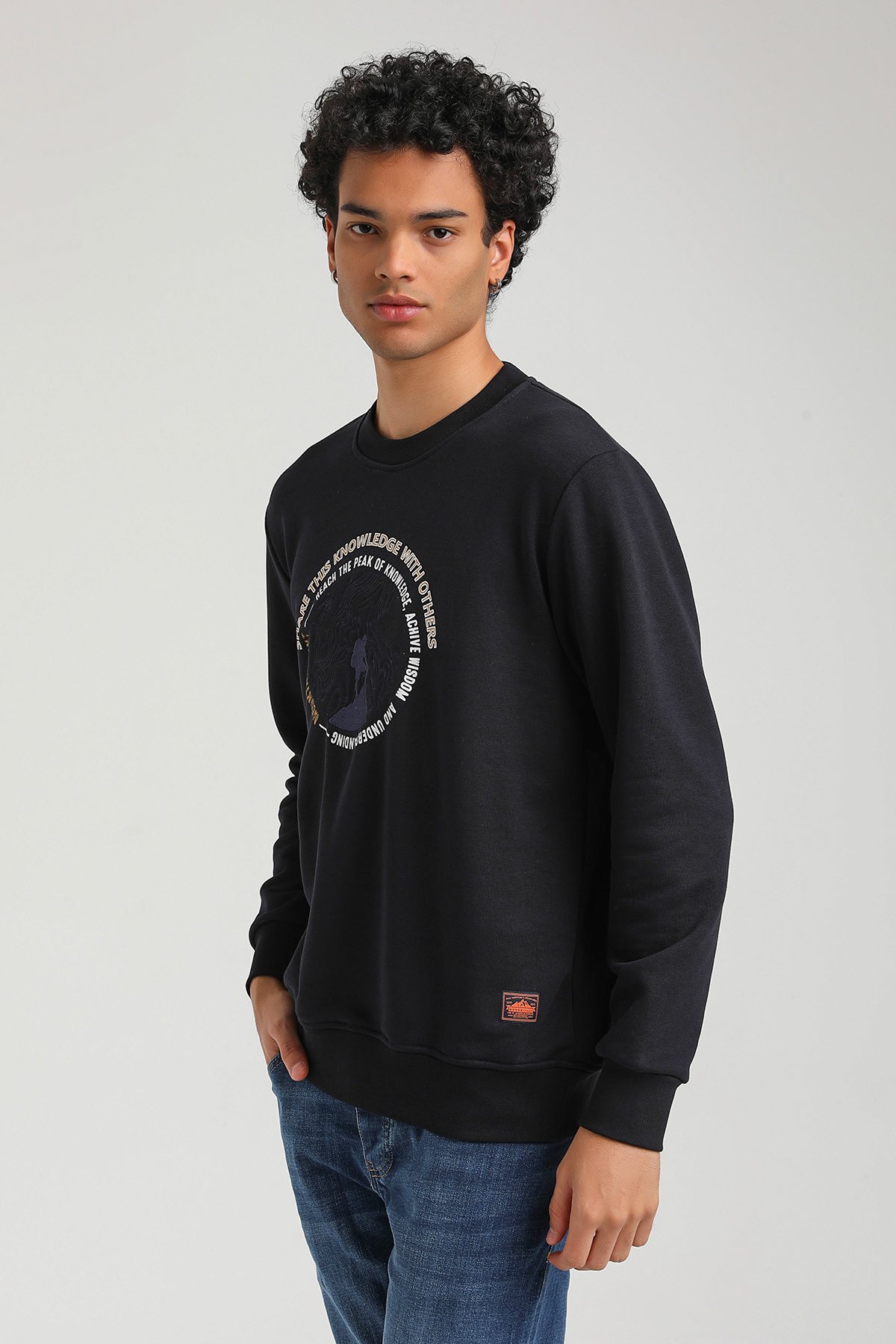 New World Polo Bisiklet Yaka Lacivert Slim Fit Sweatshirt 23FWM60147