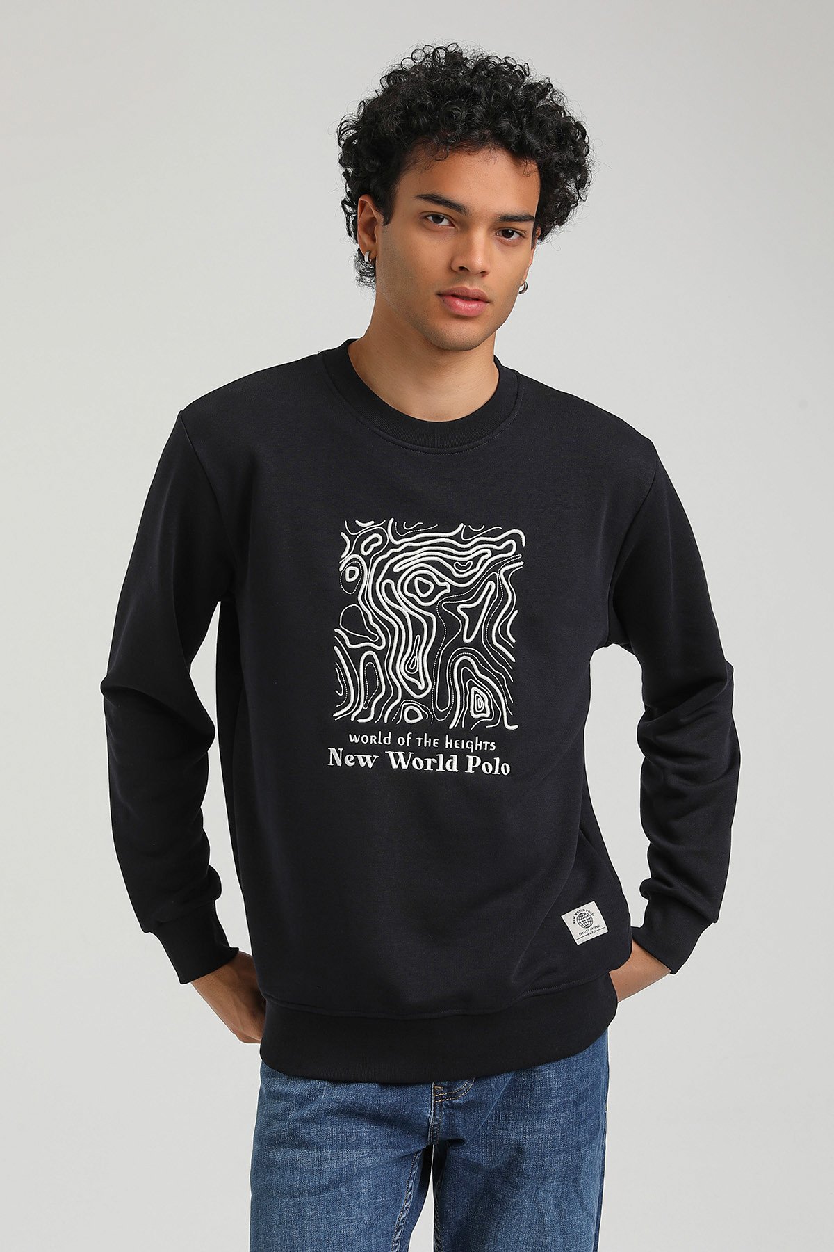 New World Polo Bisiklet Yaka Lacivert Slim Fit Sweatshirt 23FWM60153