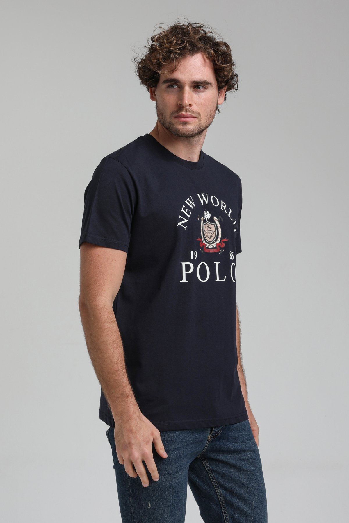 New World Polo Bisiklet Yaka Lacivert Regular Custom Tişört 23SSM20309