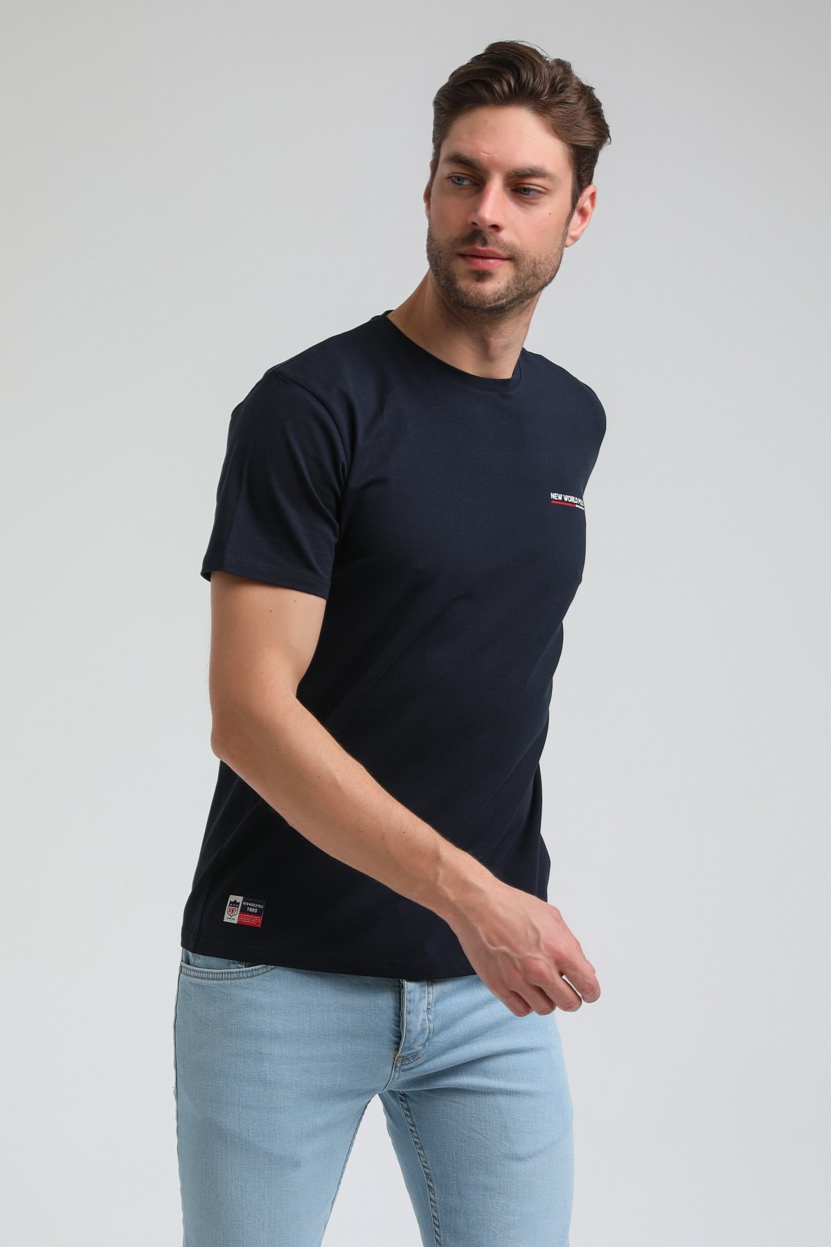New World Polo Bisiklet Yaka Lacivert Regular Custom Tişört 23SSM20353