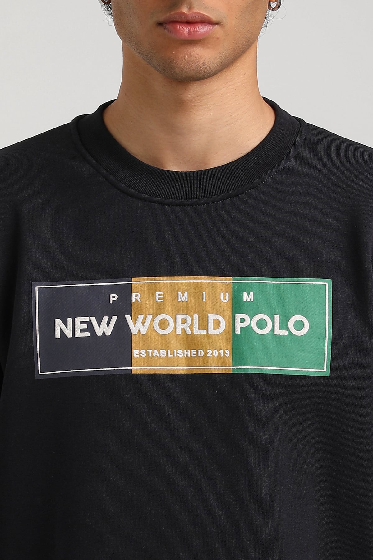 New World Polo Bisiklet Yaka Lacivert Slim Fit Sweatshirt 23FWM60155