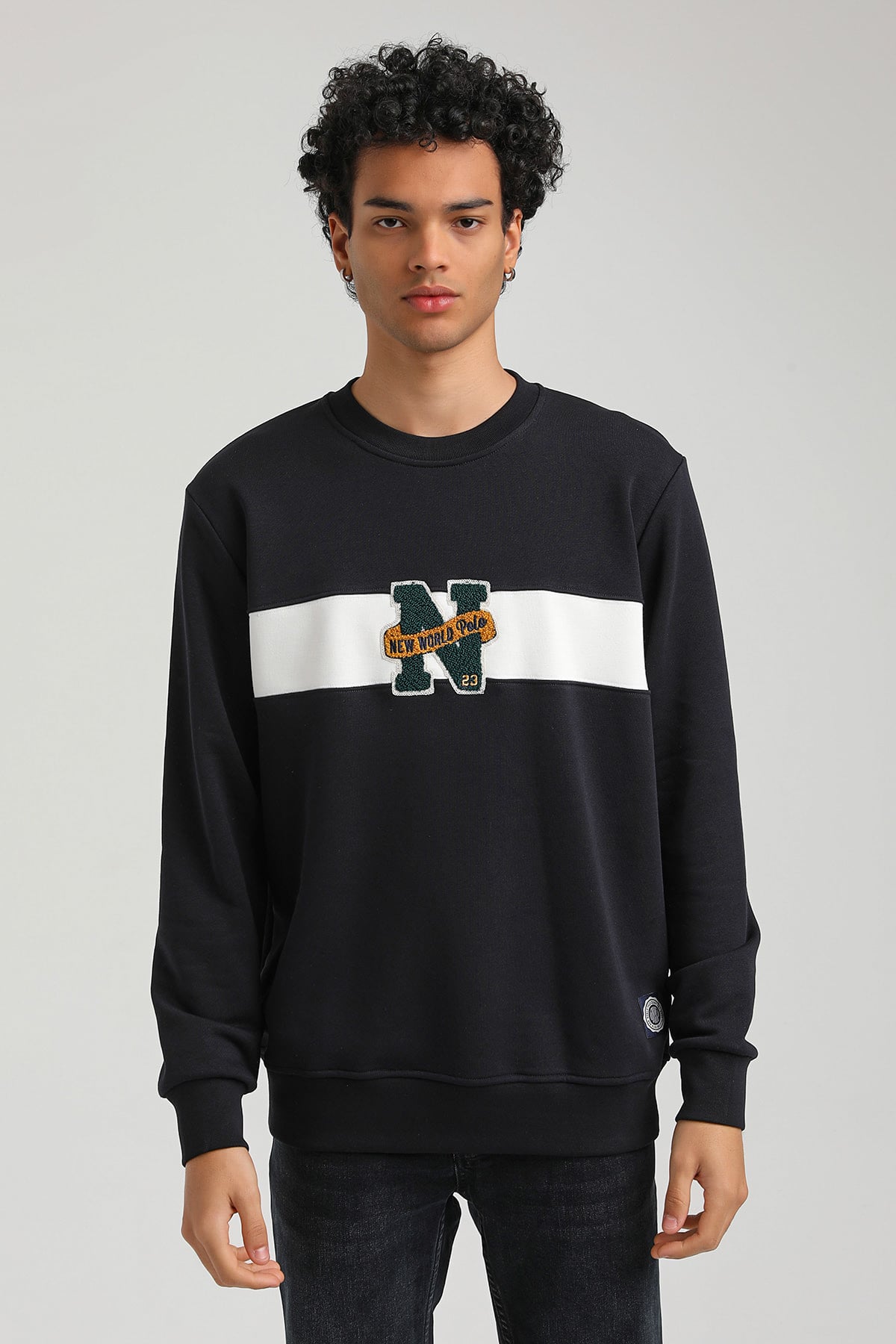 New World Polo Bisiklet Yaka Lacivert Slim Fit Sweatshirt 23FWM60156