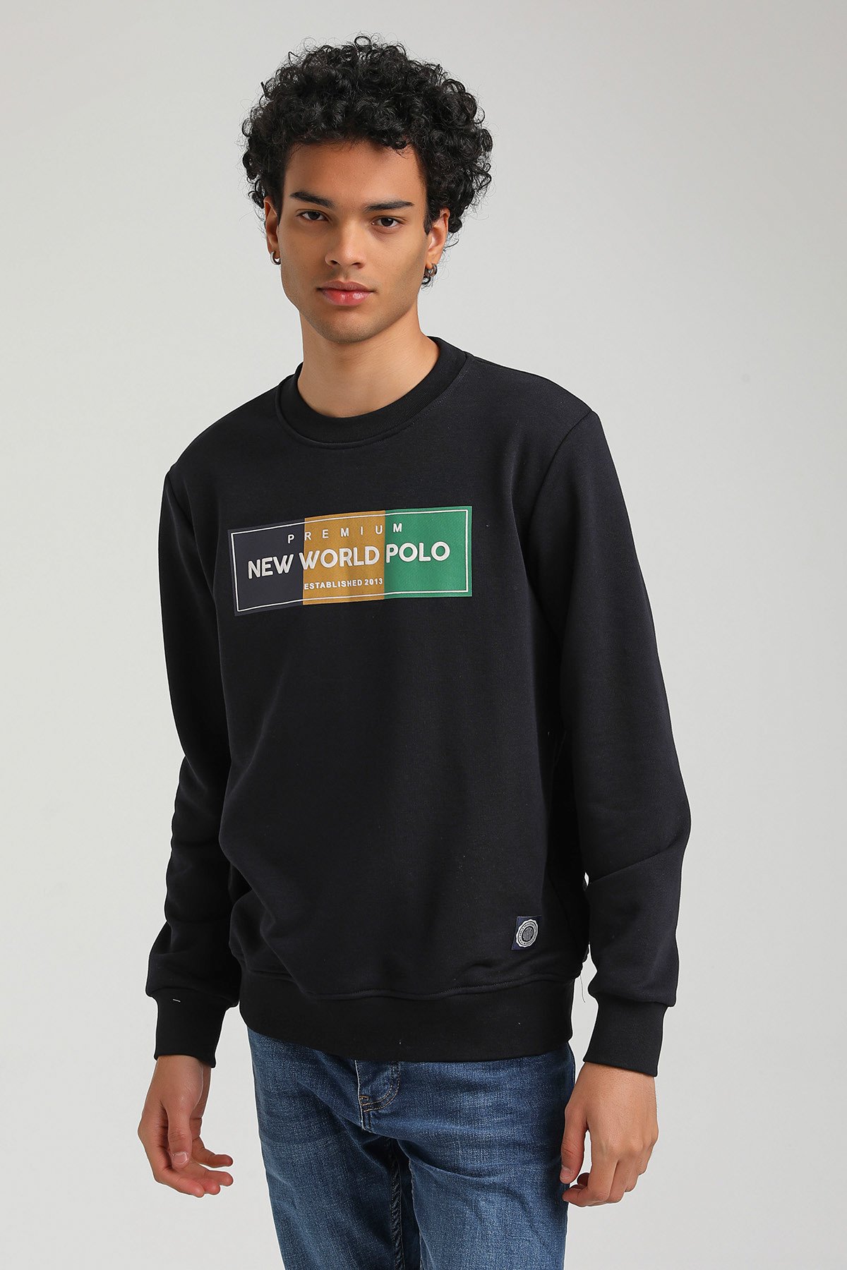 New World Polo Bisiklet Yaka Lacivert Slim Fit Sweatshirt 23FWM60155