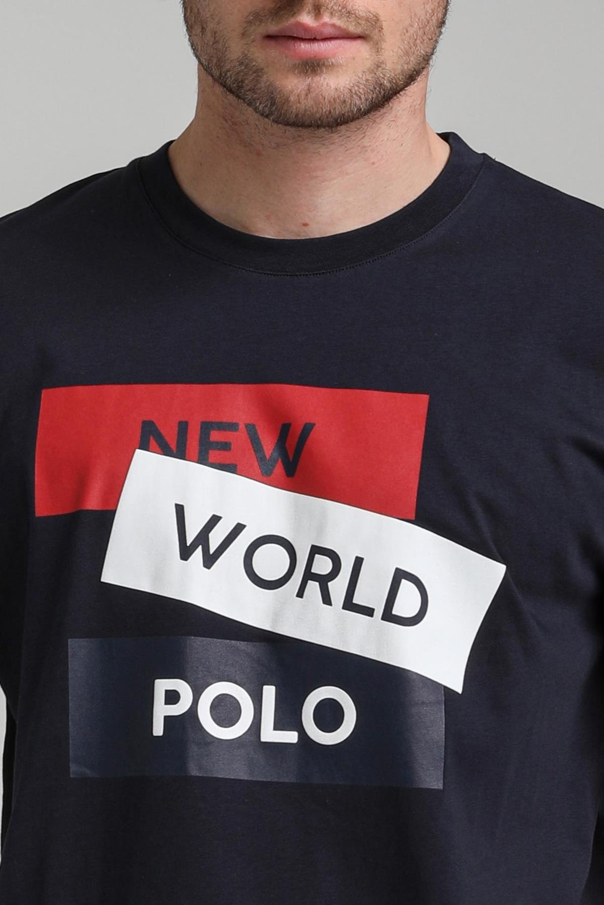 New World Polo Bisiklet Yaka Lacivert Regular Custom Tişört 23SSM20314