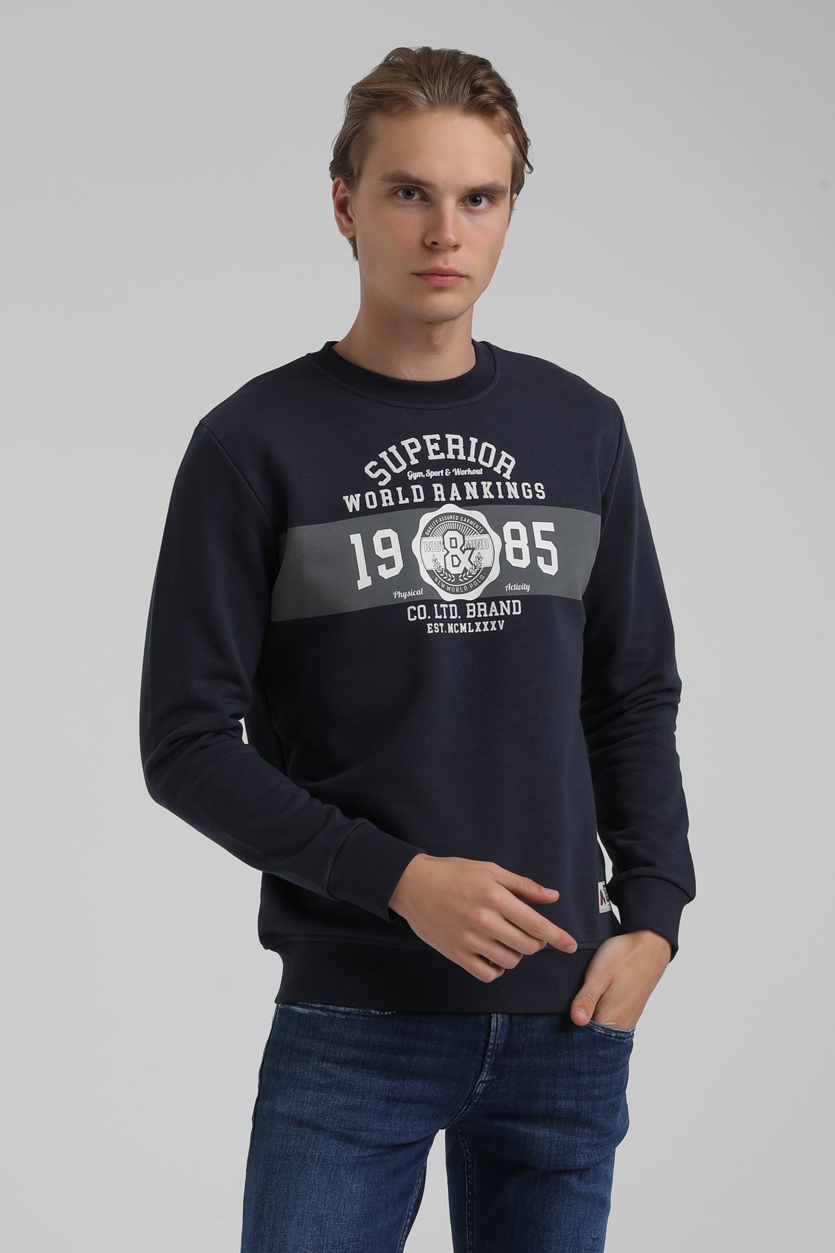 New World Polo Bisiklet Yaka Lacivert Regular Sweatshirt 22FWM60134