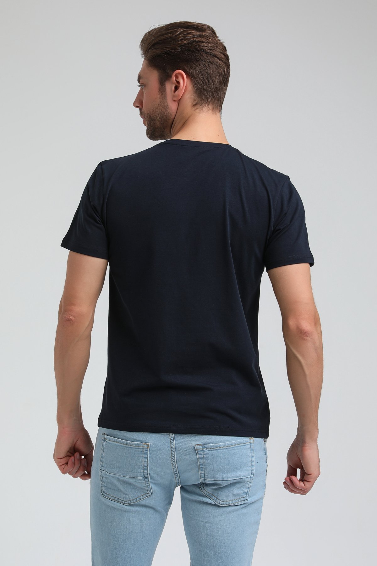 New World Polo Bisiklet Yaka Lacivert Regular Custom Tişört 23SSM20353