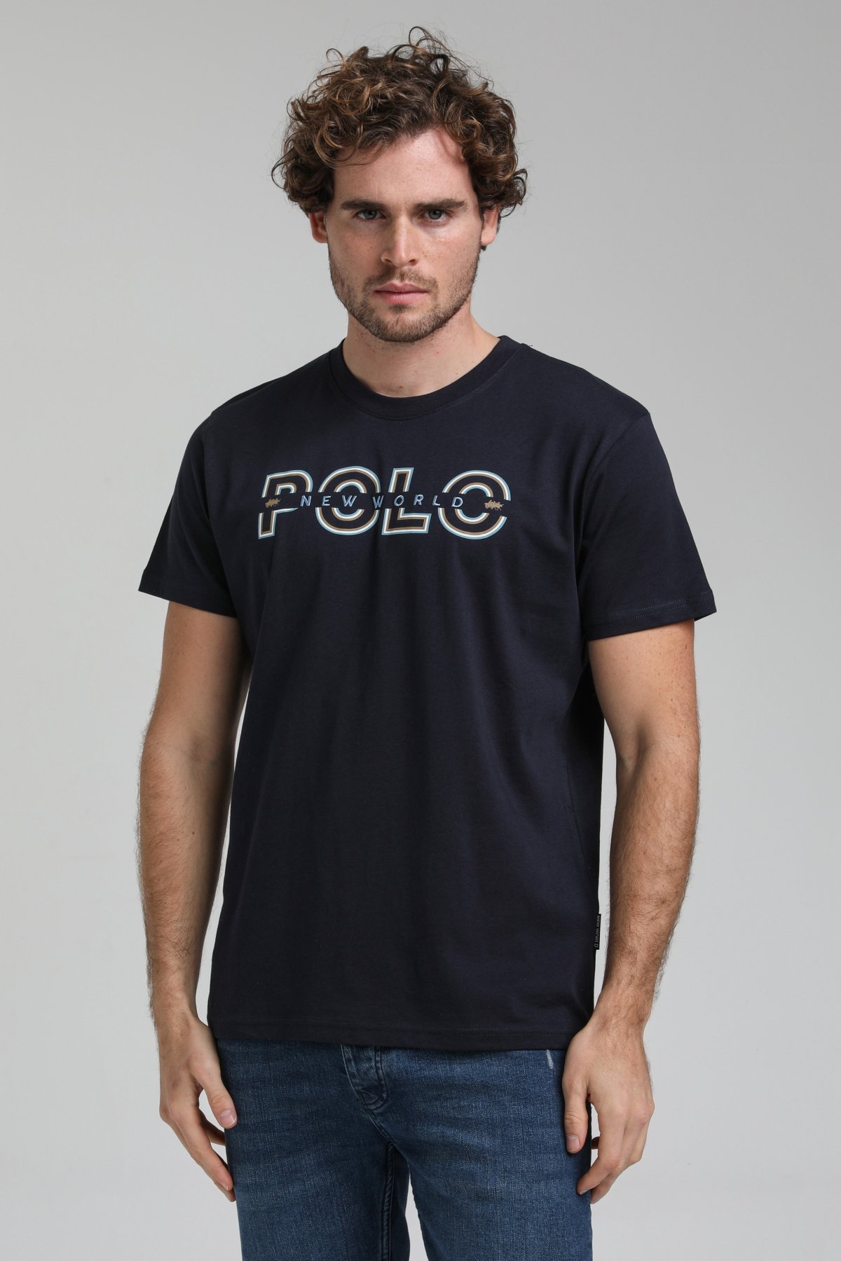 New World Polo Bisiklet Yaka Lacivert Regular Custom Tişört 23SSM20302