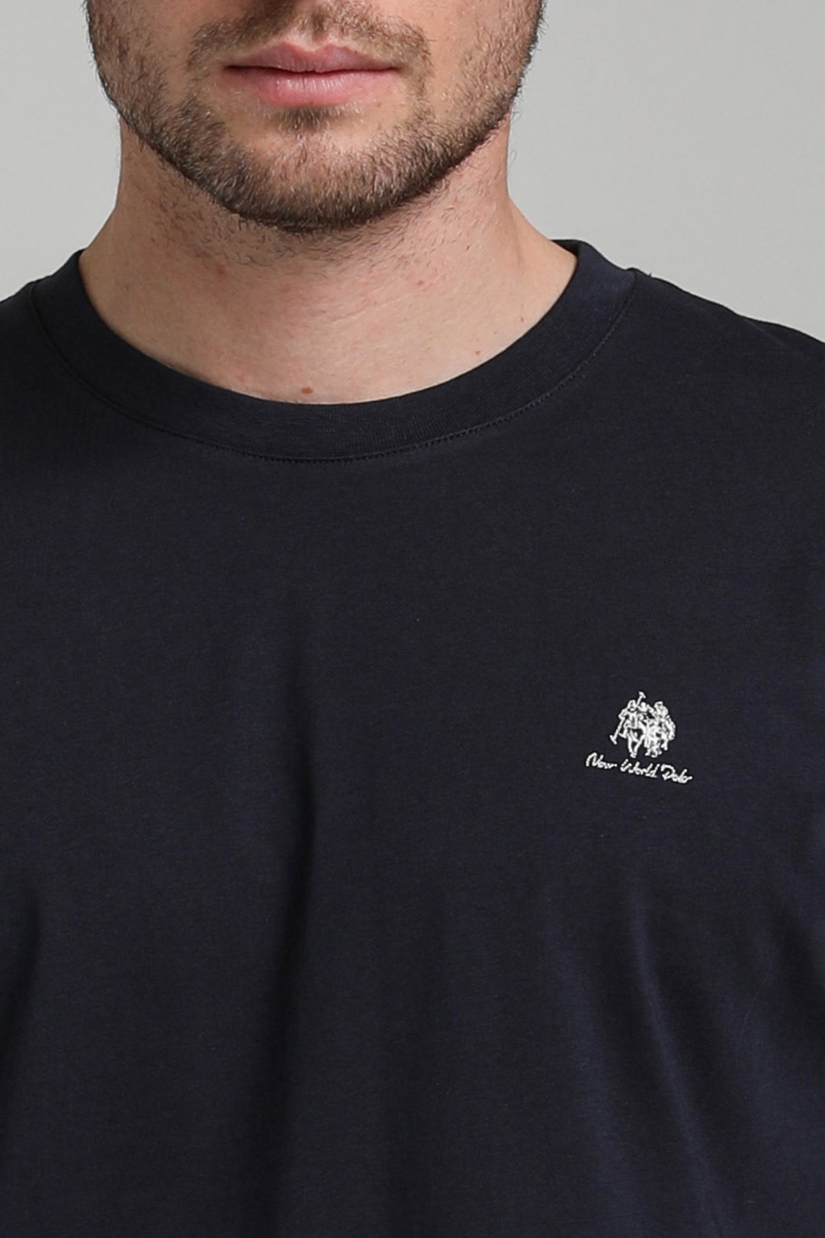 New World Polo Bisiklet Yaka Lacivert Regular Custom Tişört 23SSM20311