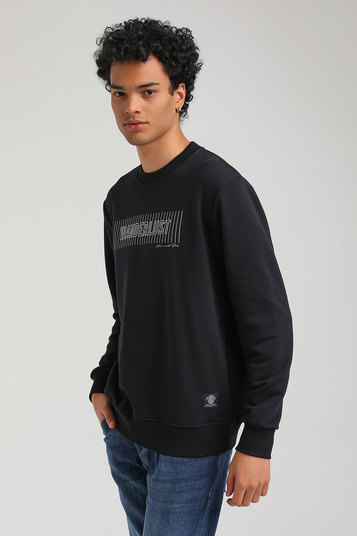 New World Polo Bisiklet Yaka Lacivert Regular Custom Sweatshirt 23FWM60149