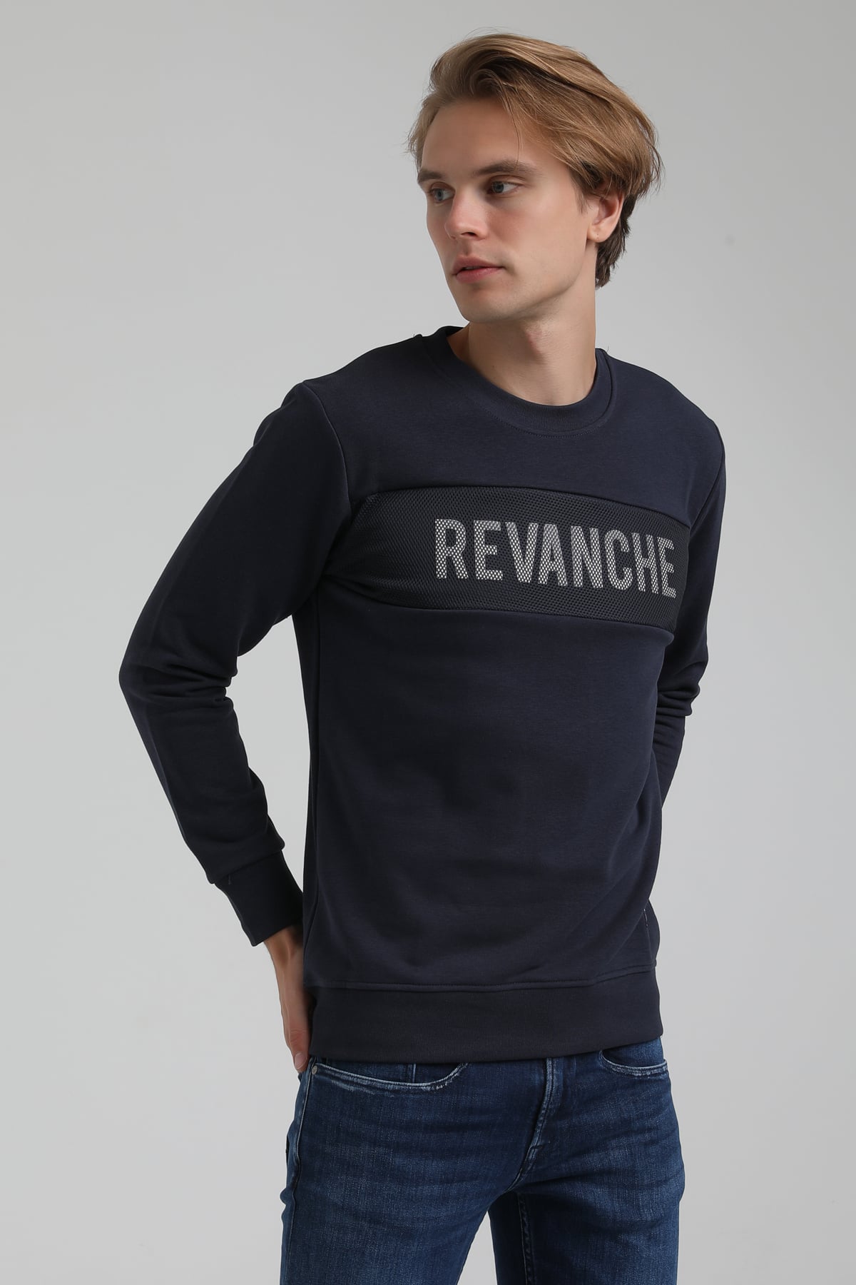 New World Polo Bisiklet Yaka Lacivert Regular Sweatshirt 22FWM60117