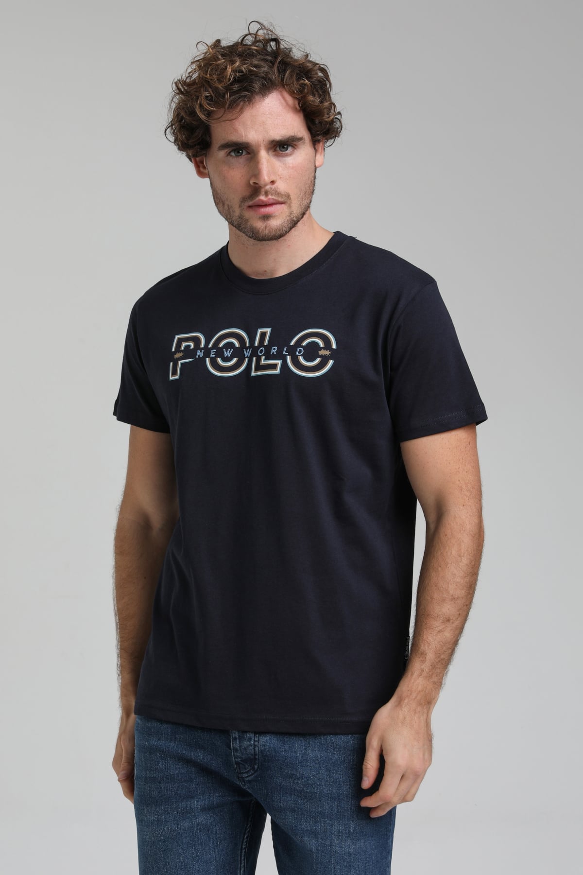 New World Polo Bisiklet Yaka Lacivert Regular Custom Tişört 23SSM20302