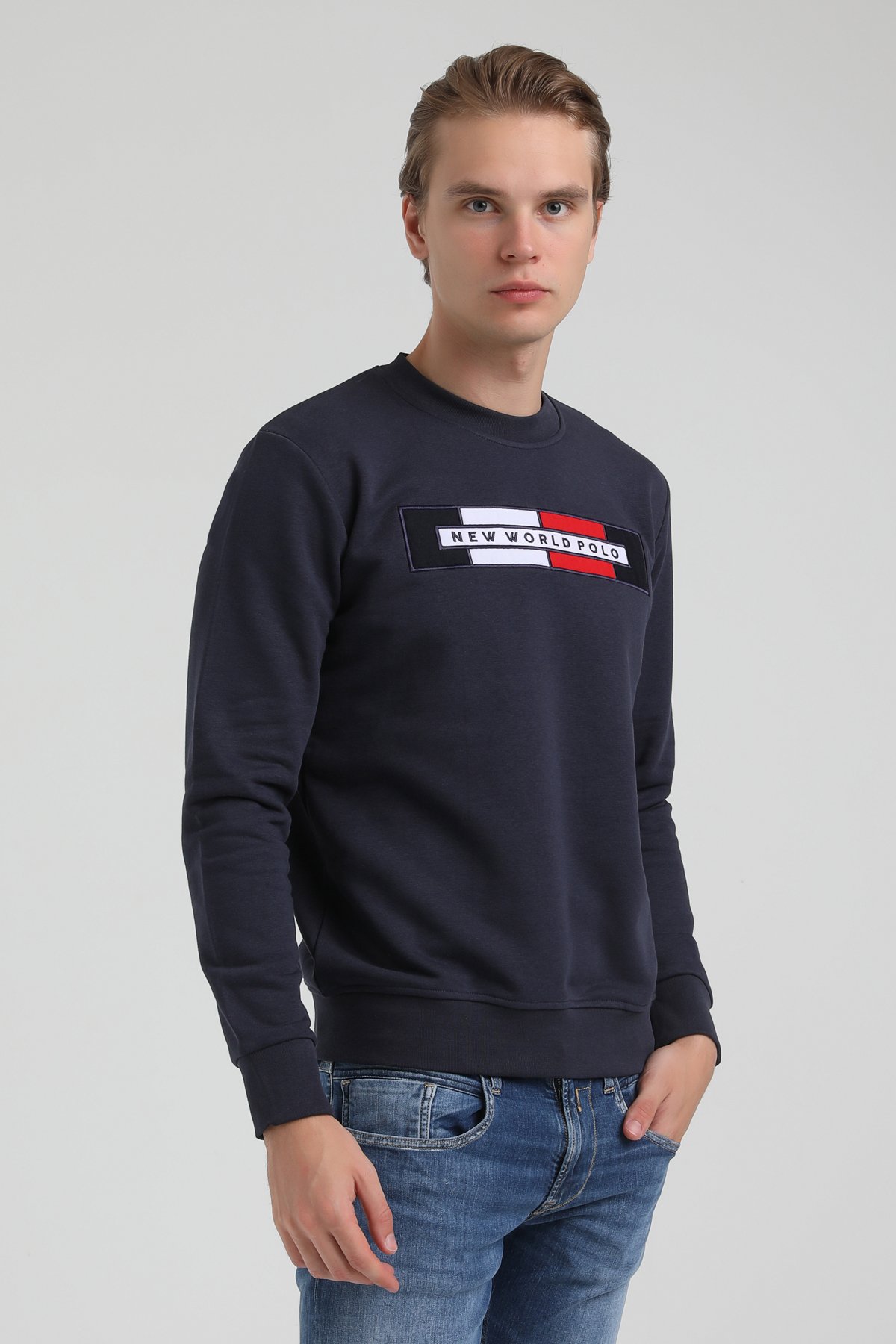 New World Polo Bisiklet Yaka Lacivert Regular Sweatshirt 22FWM60124