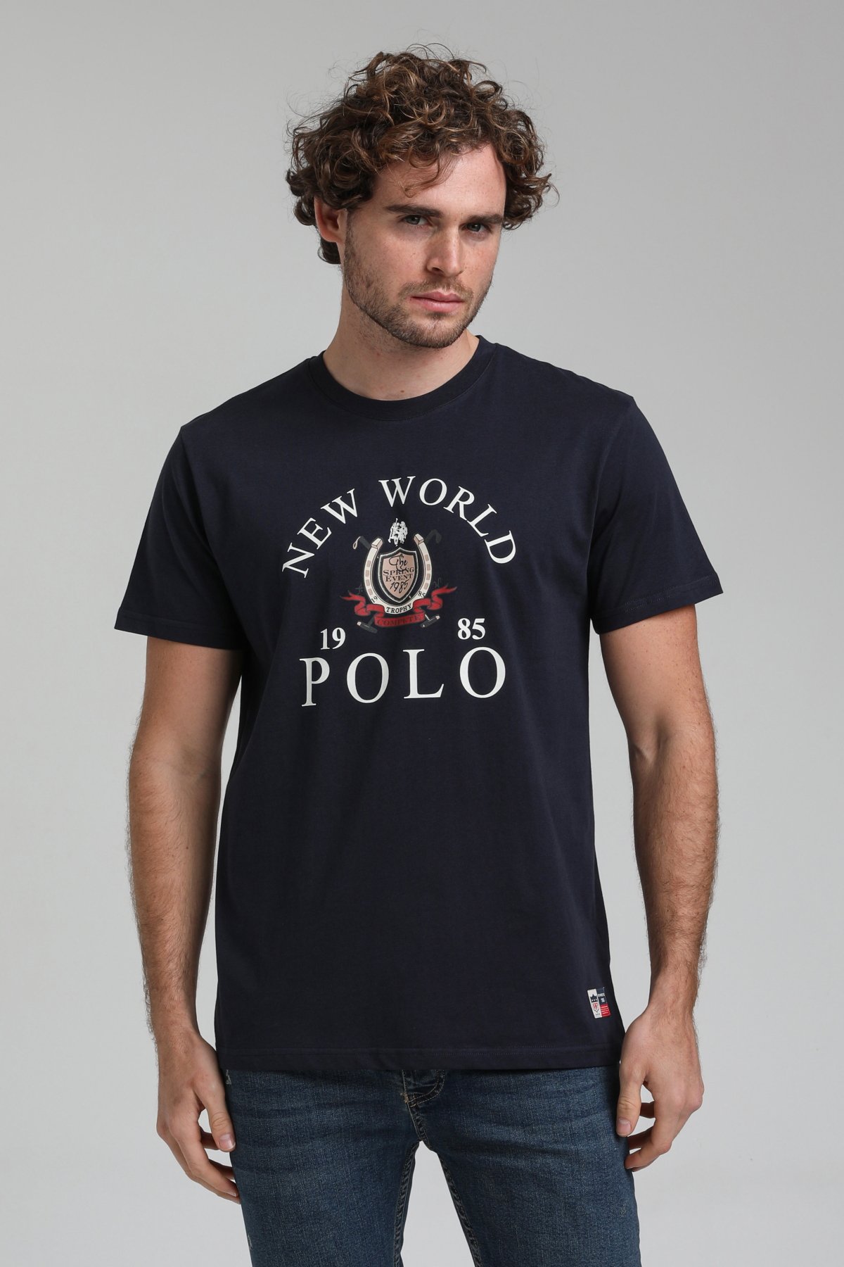 New World Polo Bisiklet Yaka Lacivert Regular Custom Tişört 23SSM20309