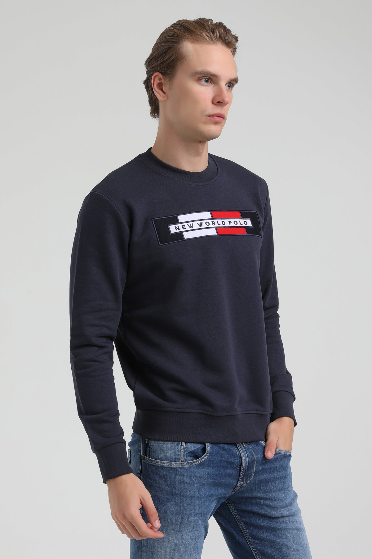 New World Polo Bisiklet Yaka Lacivert Regular Sweatshirt 22FWM60124