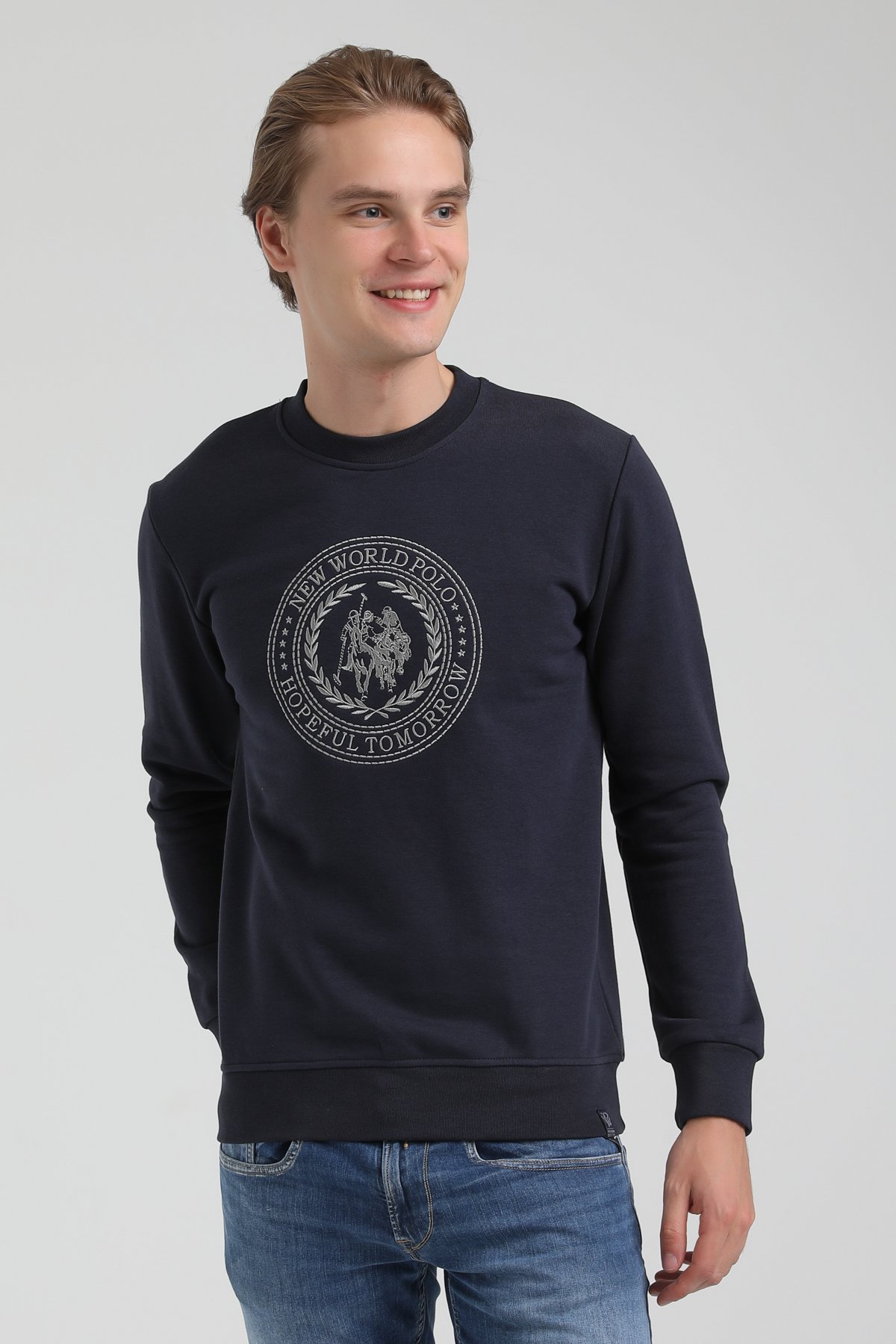 New World Polo Bisiklet Yaka Lacivert Regular Sweatshirt 22FWM60118