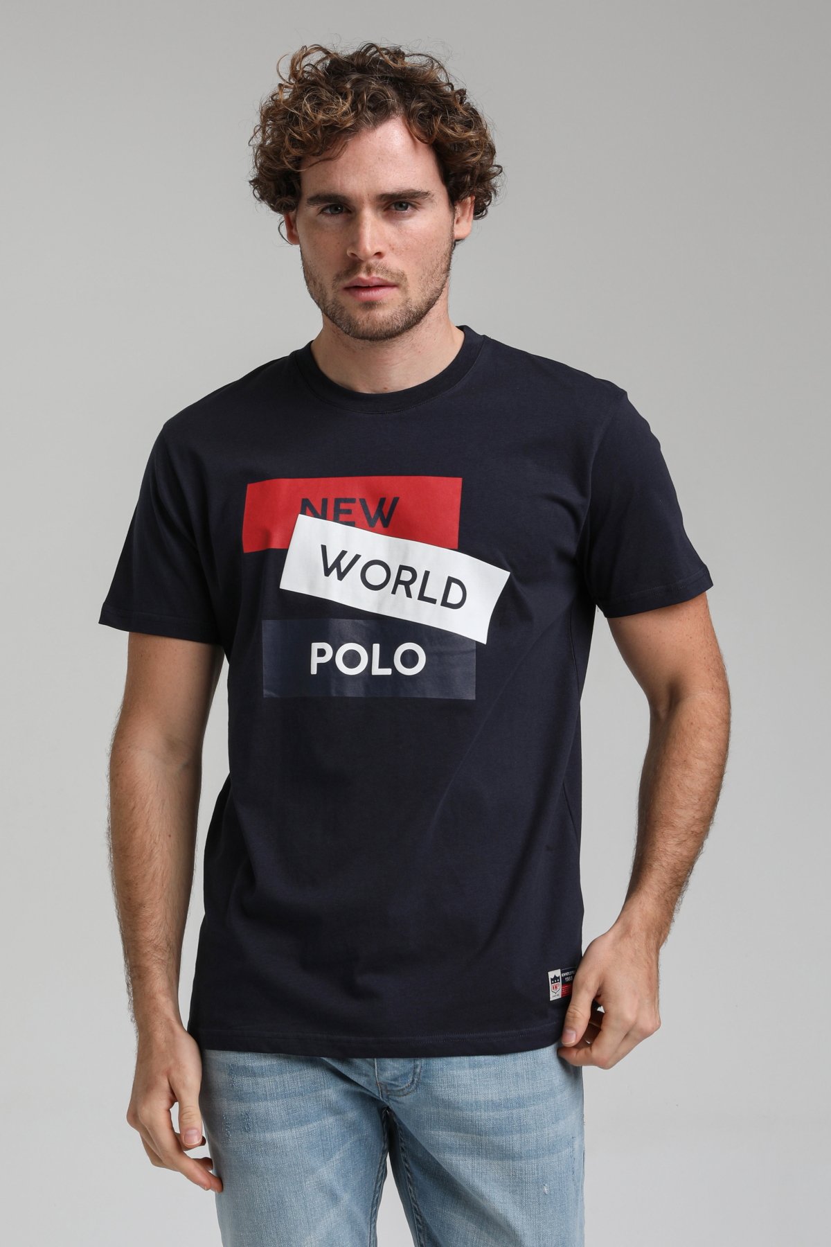 New World Polo Bisiklet Yaka Lacivert Regular Custom Tişört 23SSM20314