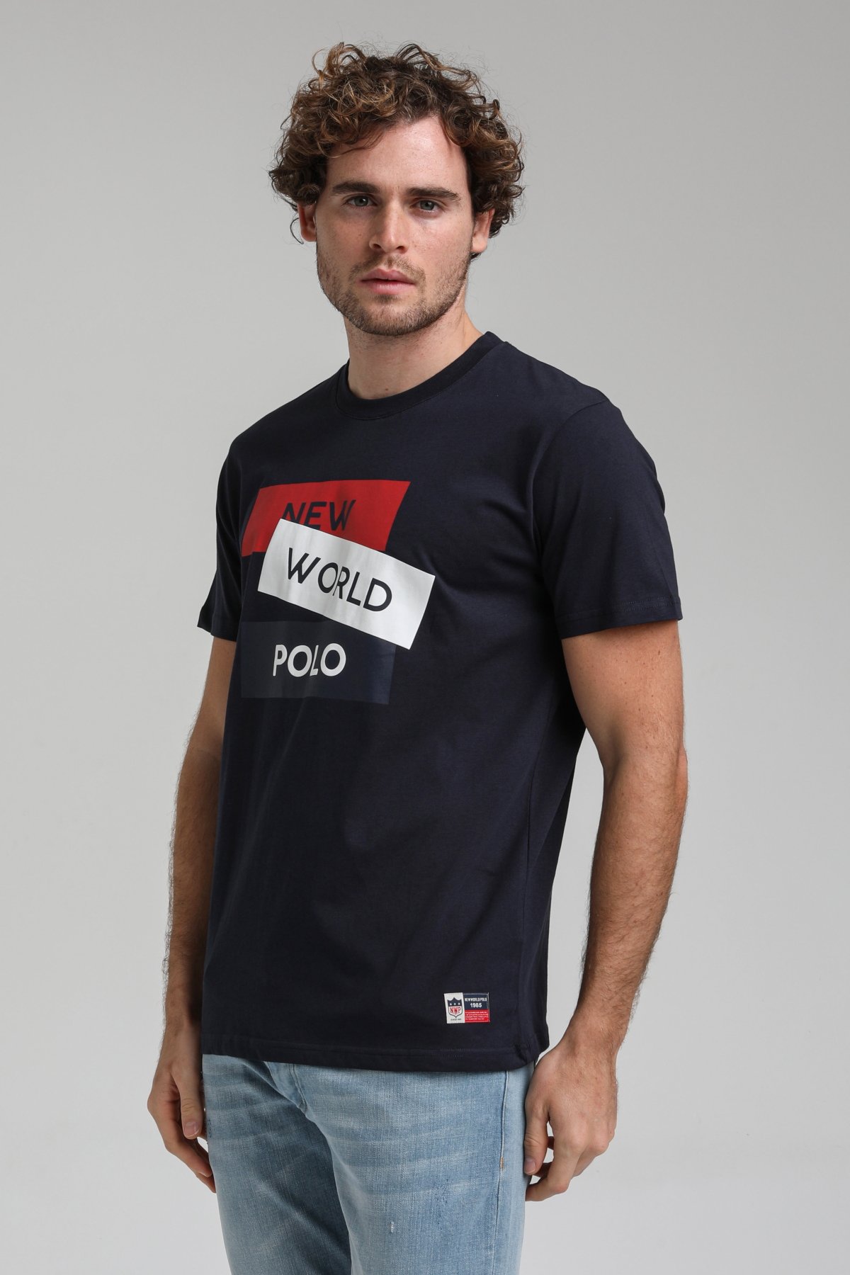 New World Polo Bisiklet Yaka Lacivert Regular Custom Tişört 23SSM20314