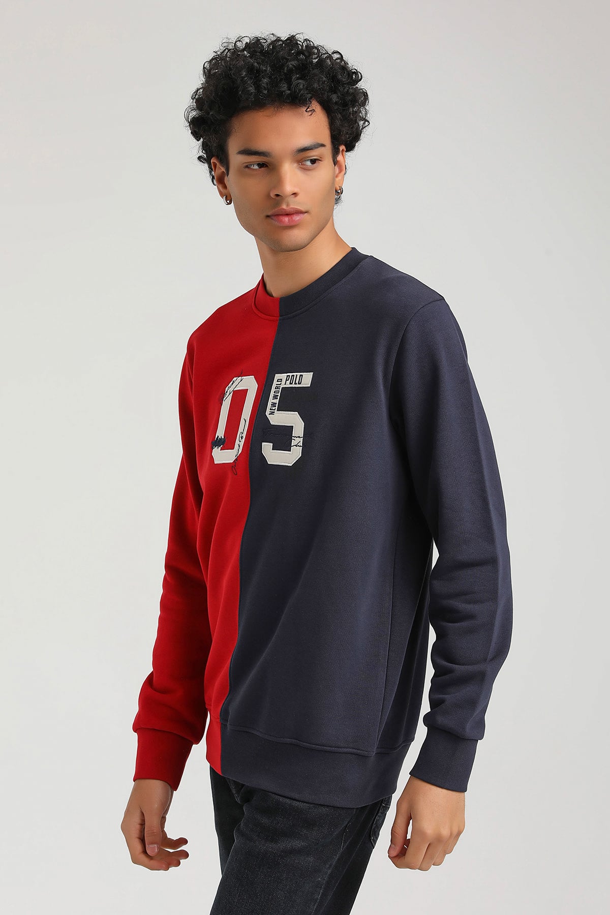 New World Polo Bisiklet Yaka Lacivert Slim Fit Sweatshirt 23FWM60160